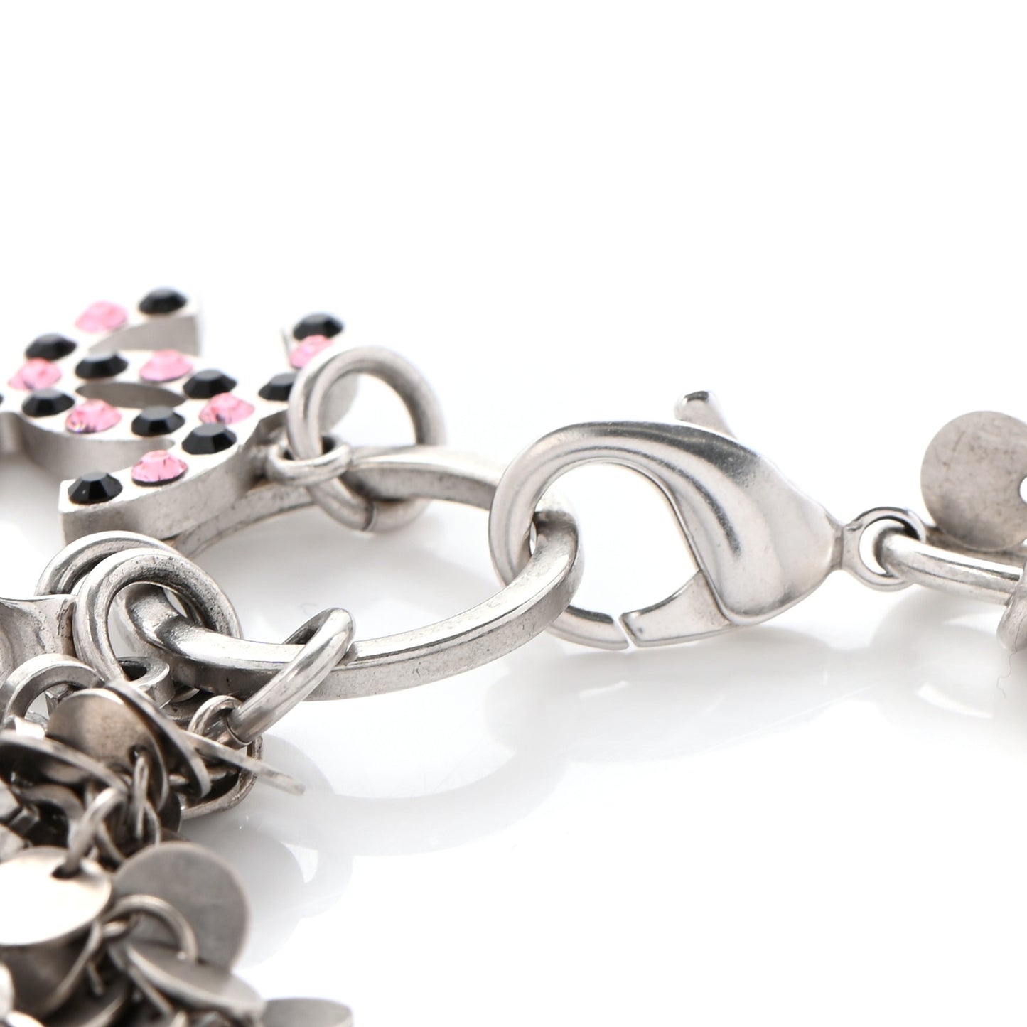 Enamel Crystal Pearl Paris Souvenirs Charm Bracelet Silver Rose White