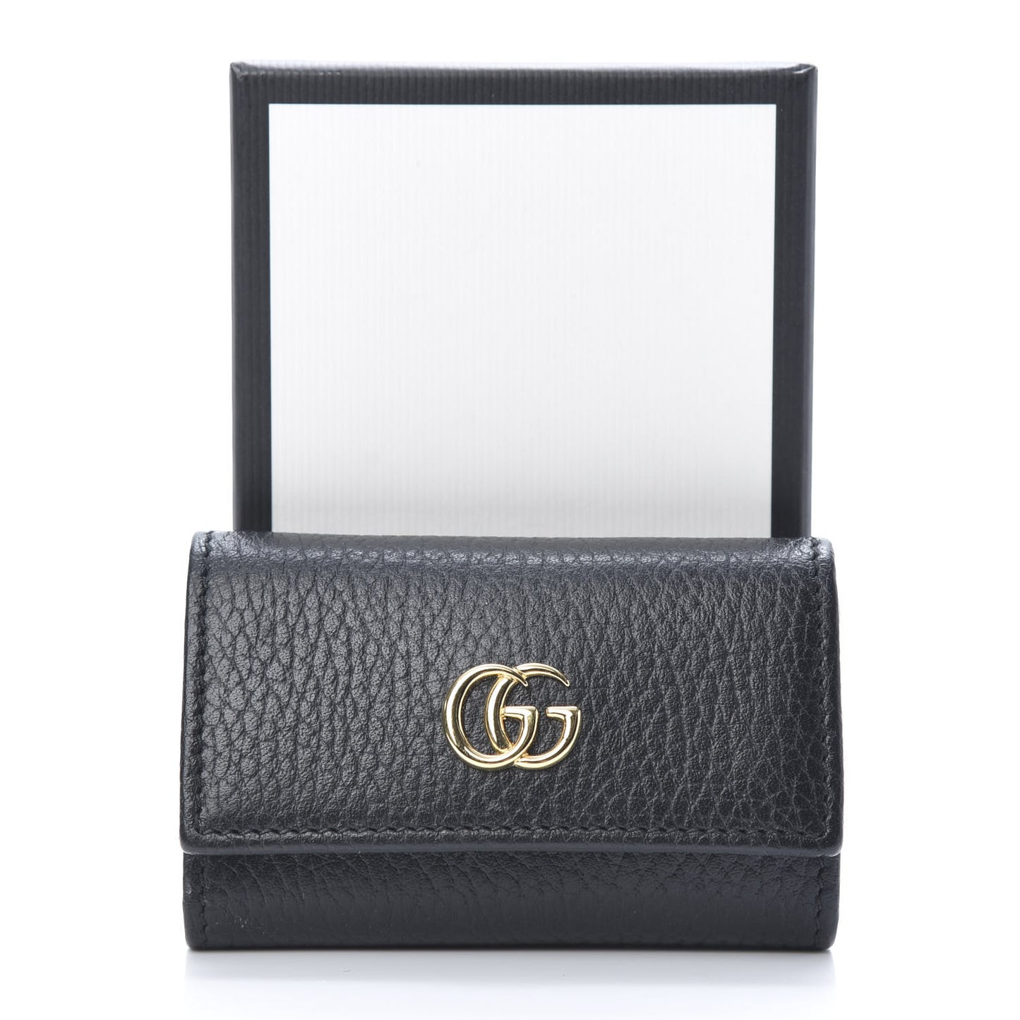 Pebbled Calfskin GG Marmont 6 Key Holder Black