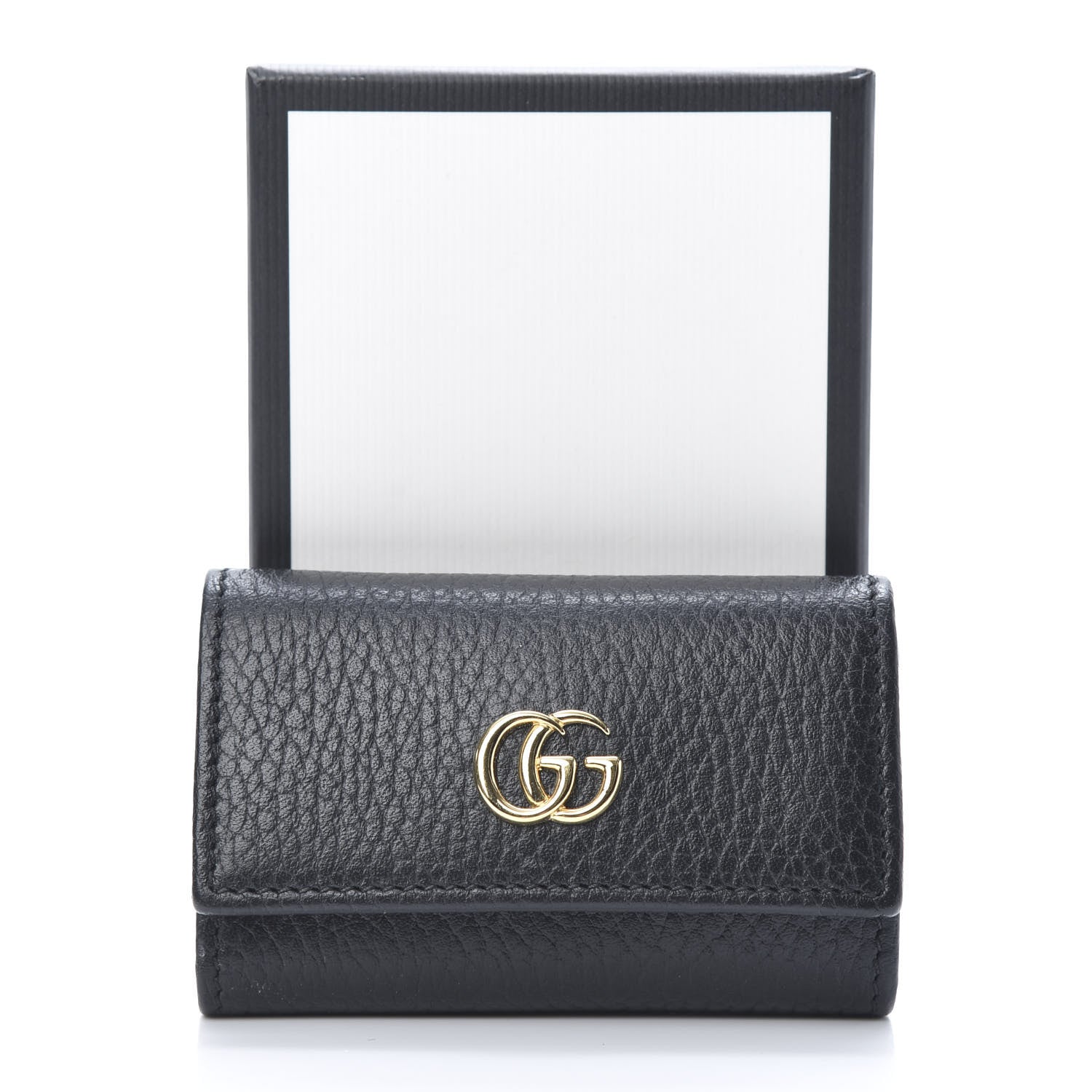 Gucci Pebbled Calfskin GG Marmont 6 Key Holder Black 8 of 8