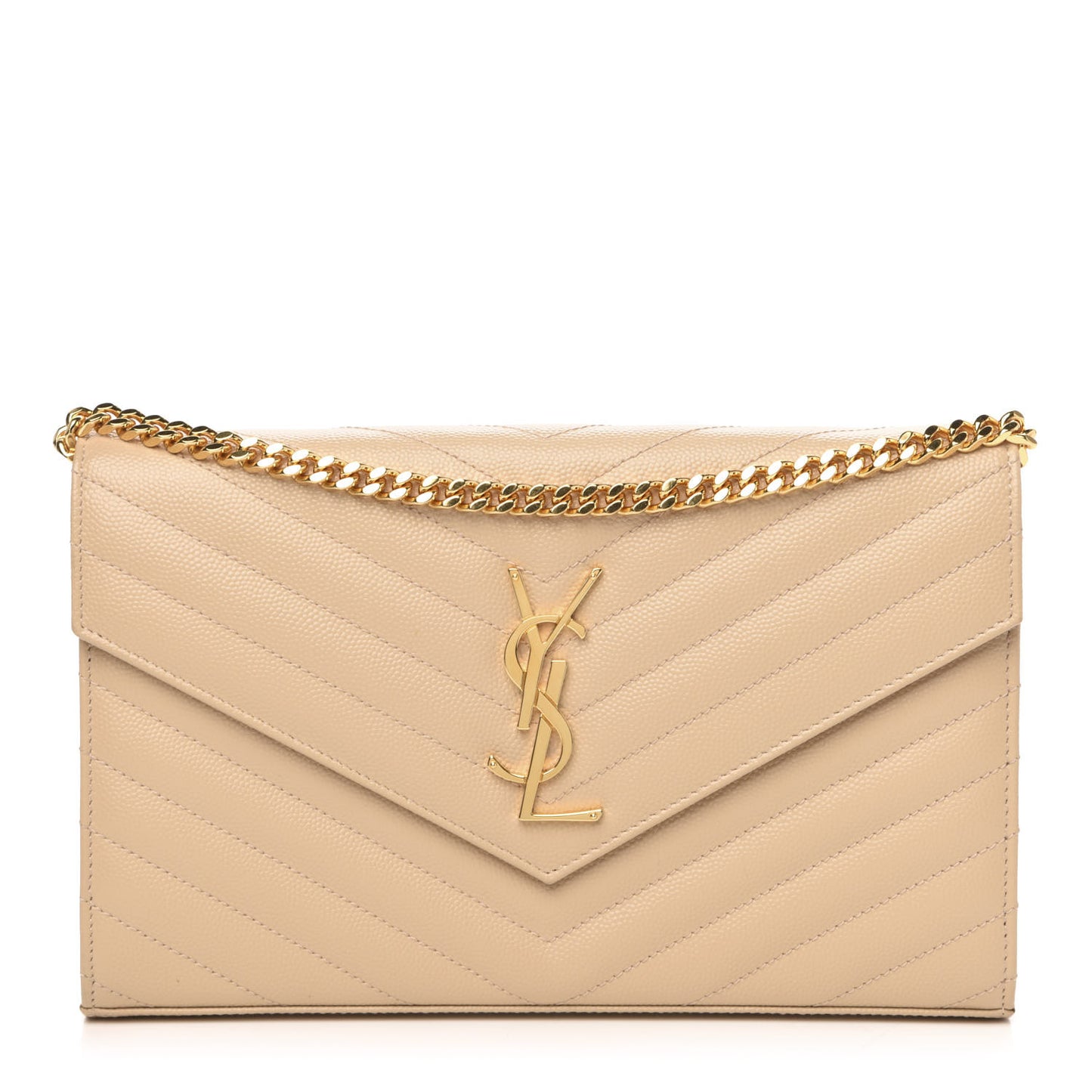 Grain De Poudre Matelasse Chevron Monogram Chain Wallet Nude Powder