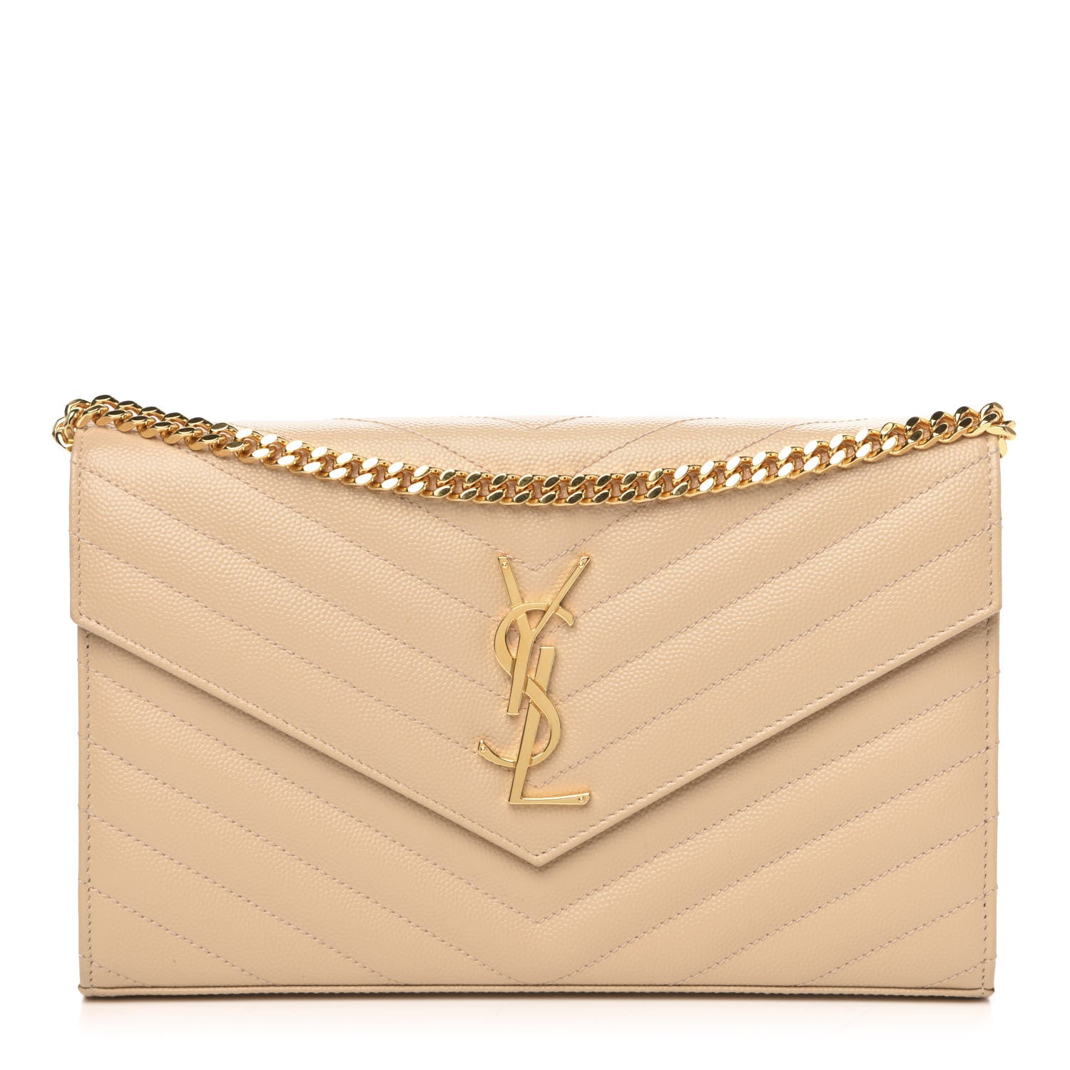 Saint Laurent Grain De Poudre Matelasse Chevron Monogram Chain Wallet Nude Powder 1 of 9