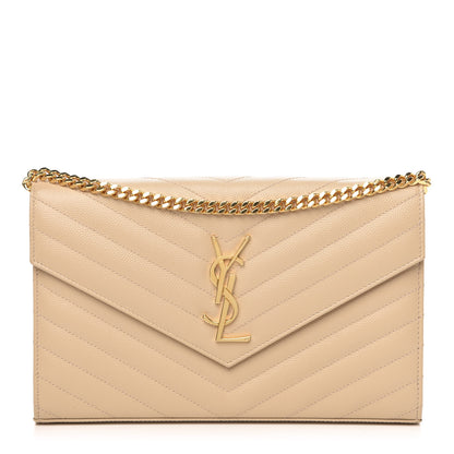 Saint Laurent Grain De Poudre Matelasse Chevron Monogram Chain Wallet Nude Powder 1 of 9