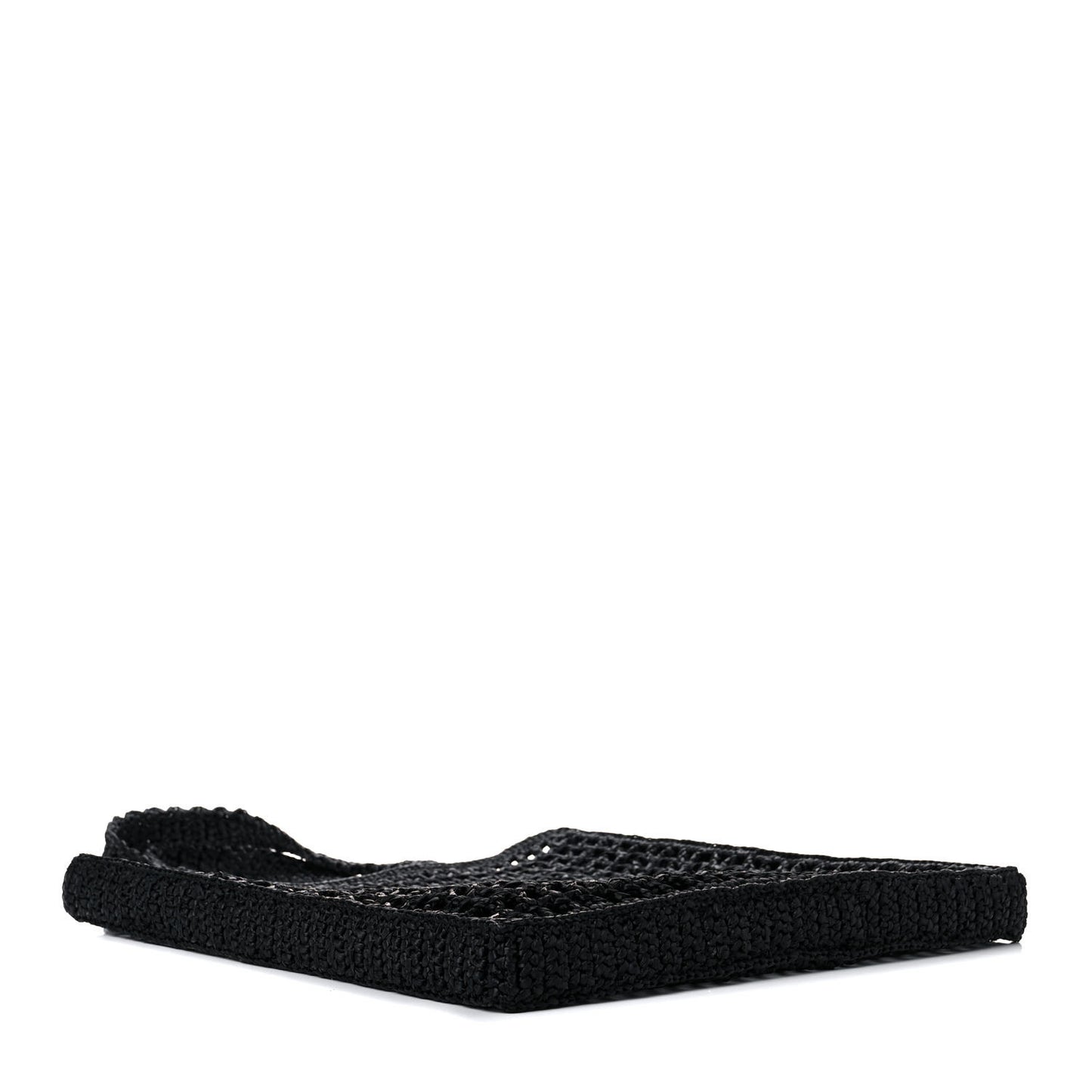 Yarn Raffia Effect Crochet Logo Embroidered Tote Bag Black