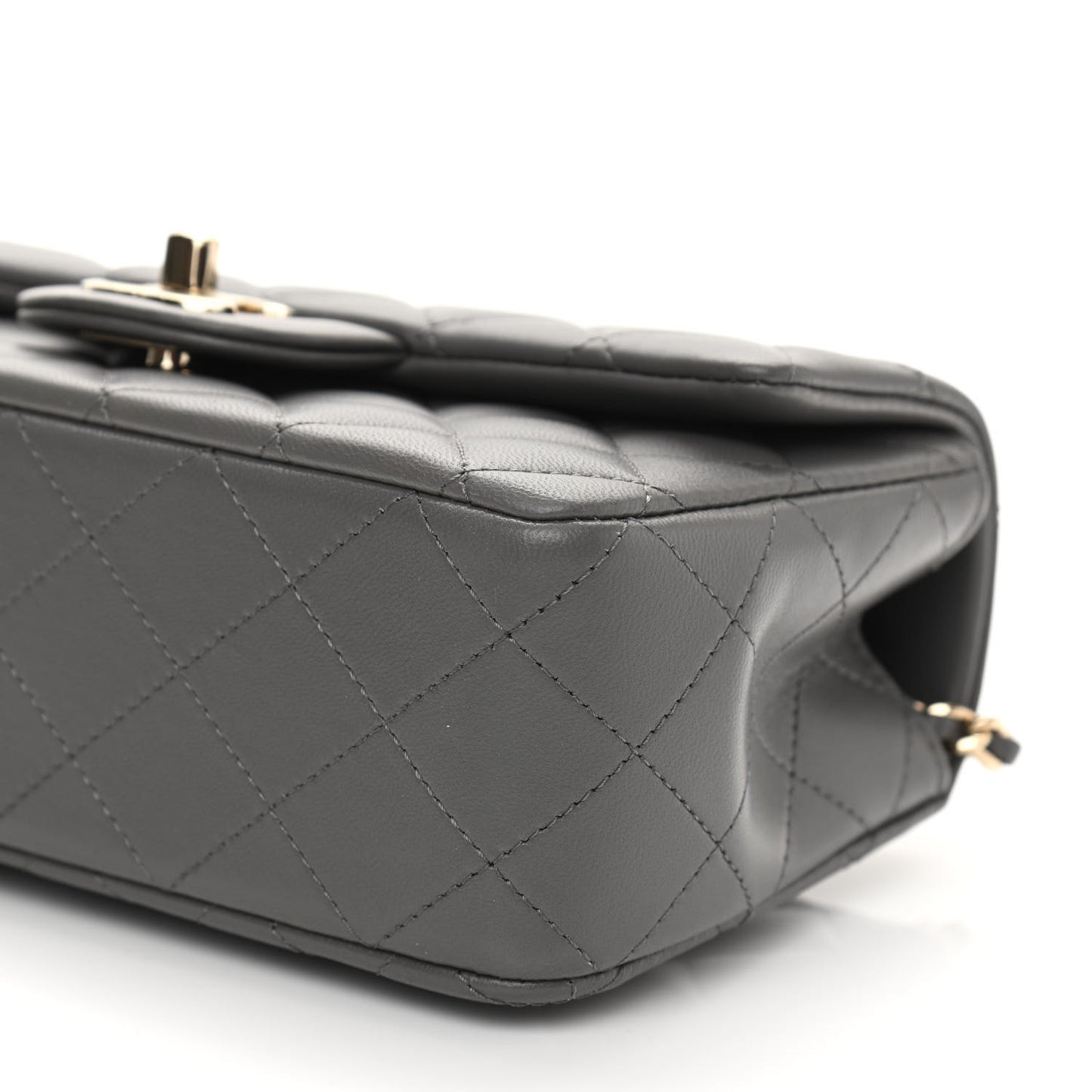 Lambskin Quilted Mini Top Handle Rectangular Flap Dark Grey