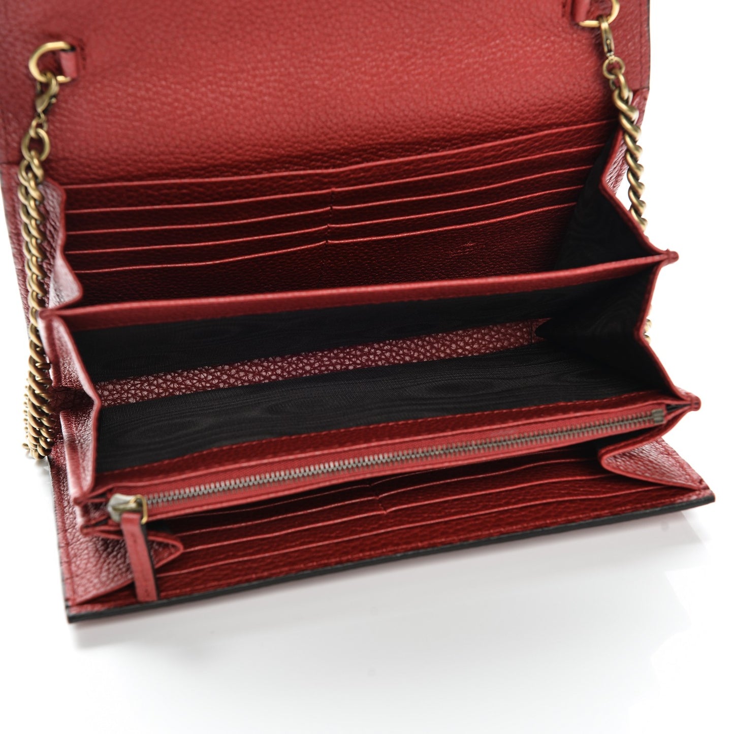 Calfskin GG Marmont Chain Wallet Vulcanic Red