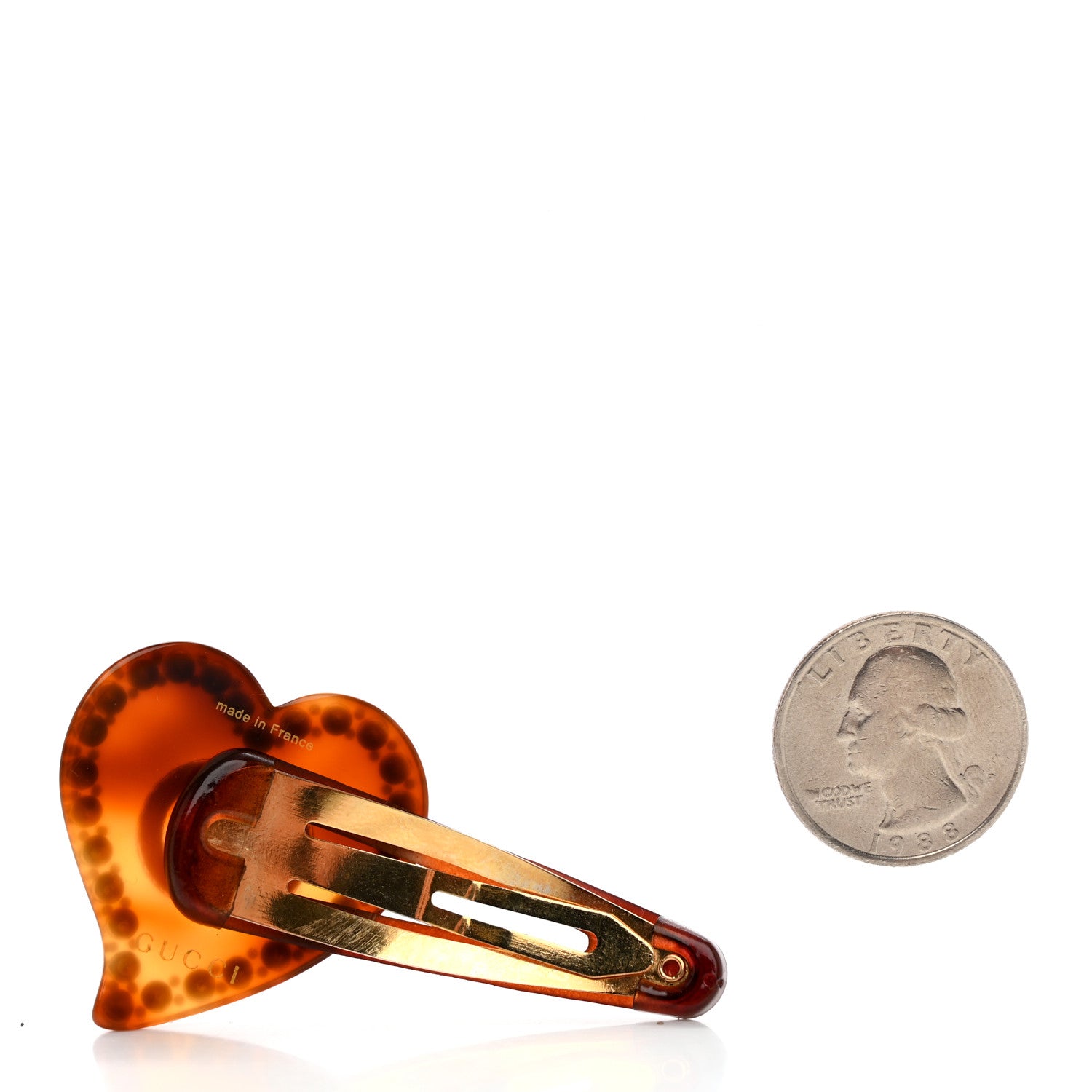 Gucci Resin Crystal Heart Hair Barrette Brown 2 of 3