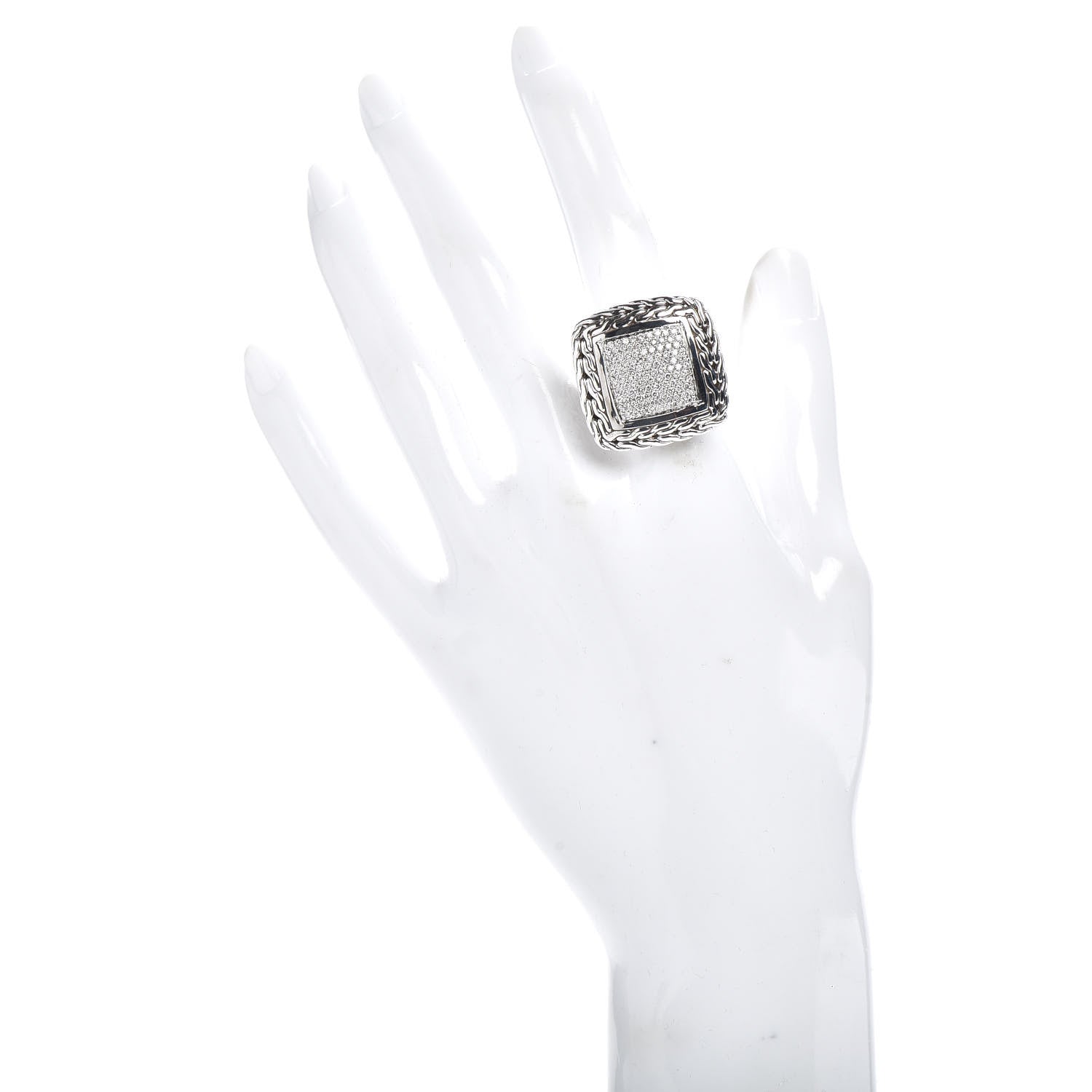 John Hardy Sterling Silver 18K Yellow Gold Diamond Classic Chain Square Ring 60 9 2 of 5
