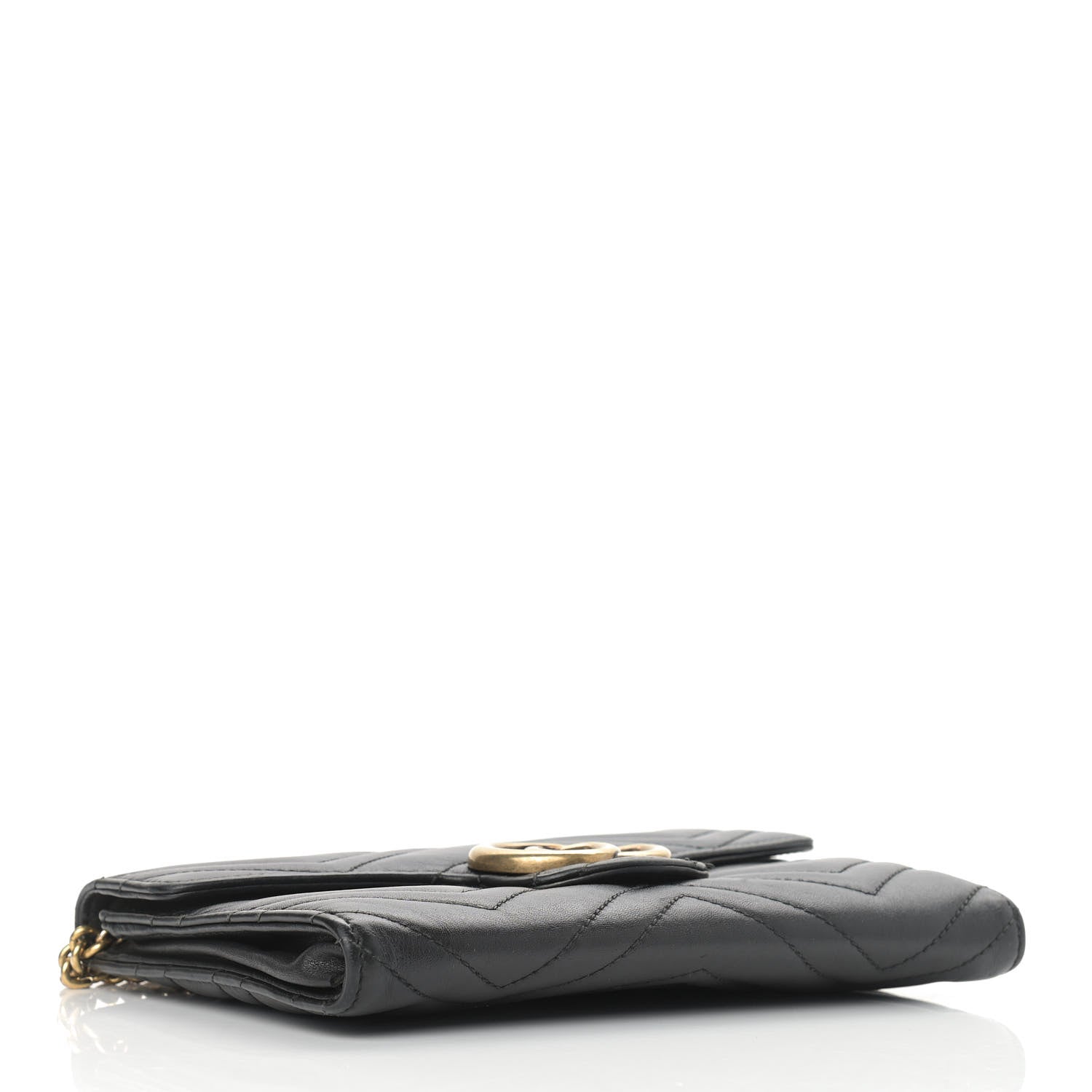 Gucci Calfskin Matelasse Mini GG Marmont Chain Wallet Black 4 of 17