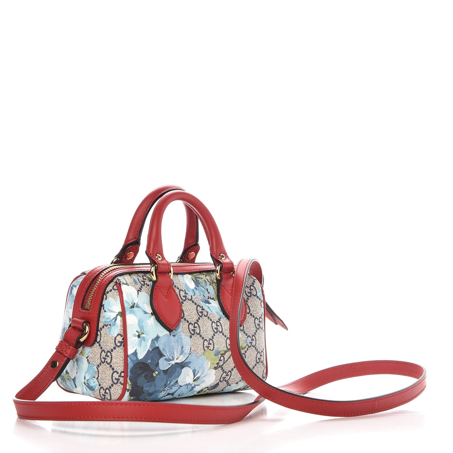 Gucci GG Supreme Monogram Blooms Mini Boston Navy Blue Hibiscus 3 of 9
