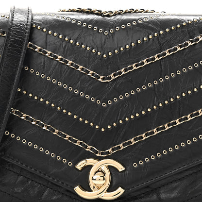 Chanel Crumpled Calfskin Chevron Chain Mini Square Flap Black 8 of 10