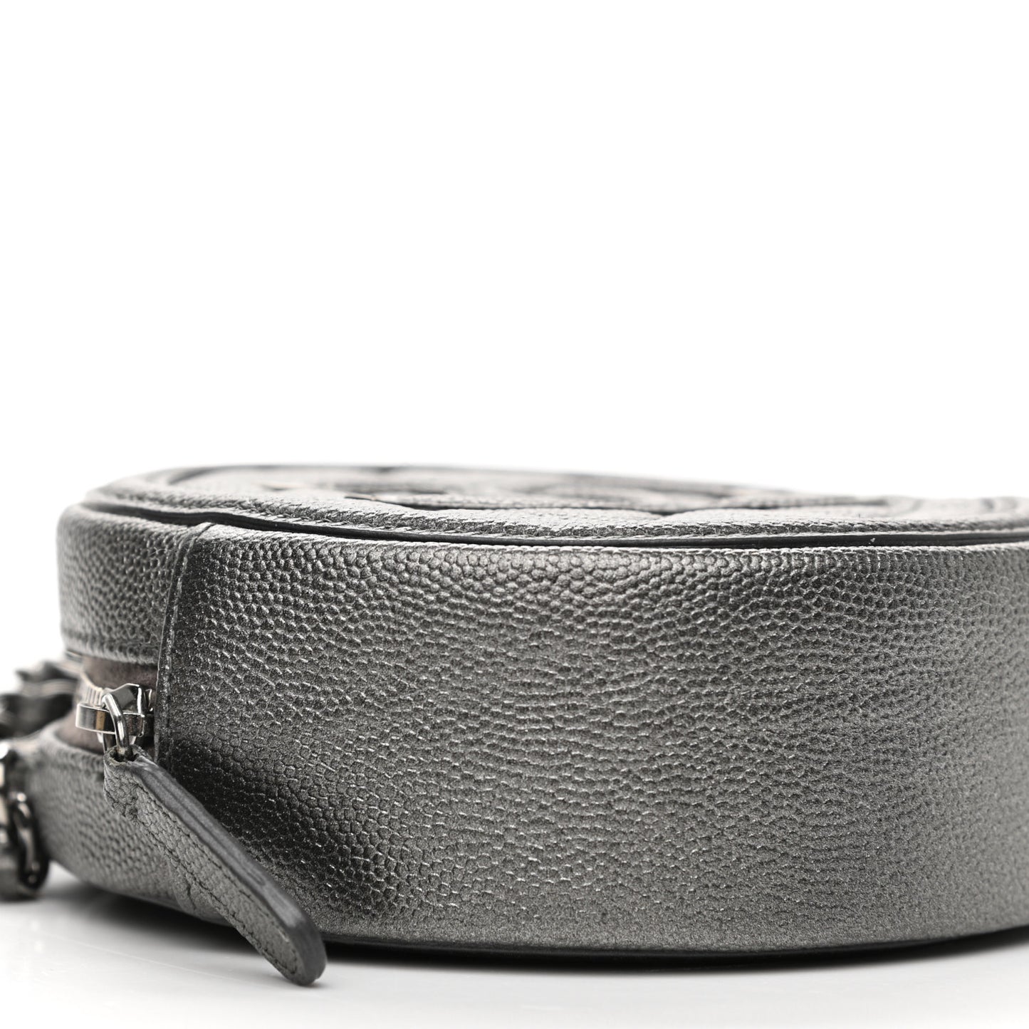 Metallic Caviar Quilted Round Filigree Crossbody Ruthenium