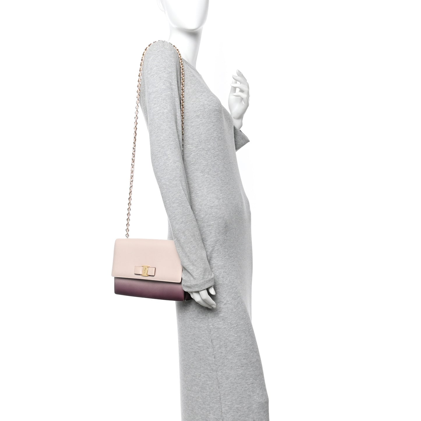 Hammered Calfskin Vara Bow Chain Flap Crossbody  Pink Purple