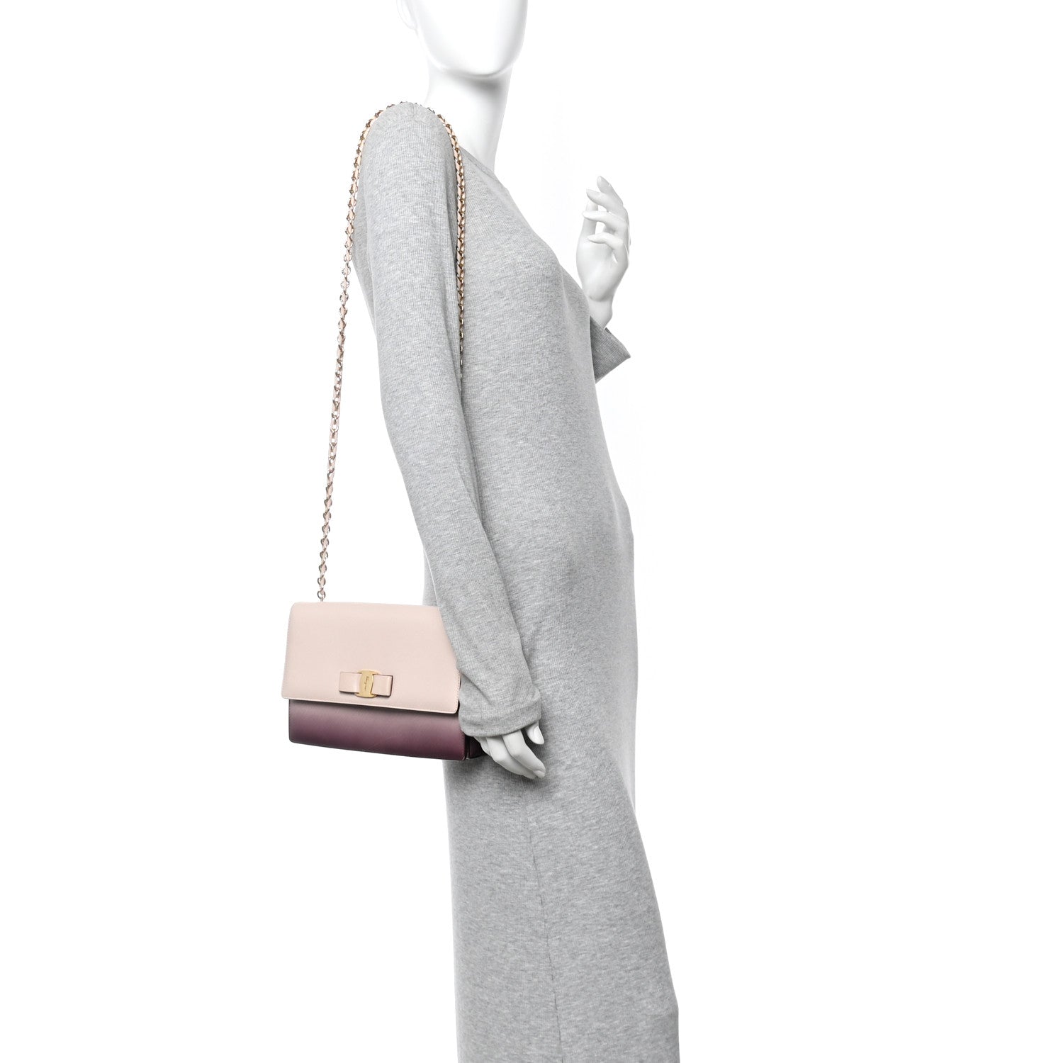 Salvatore Ferragamo Hammered Calfskin Vara Bow Chain Flap Crossbody  Pink Purple 2 of 9