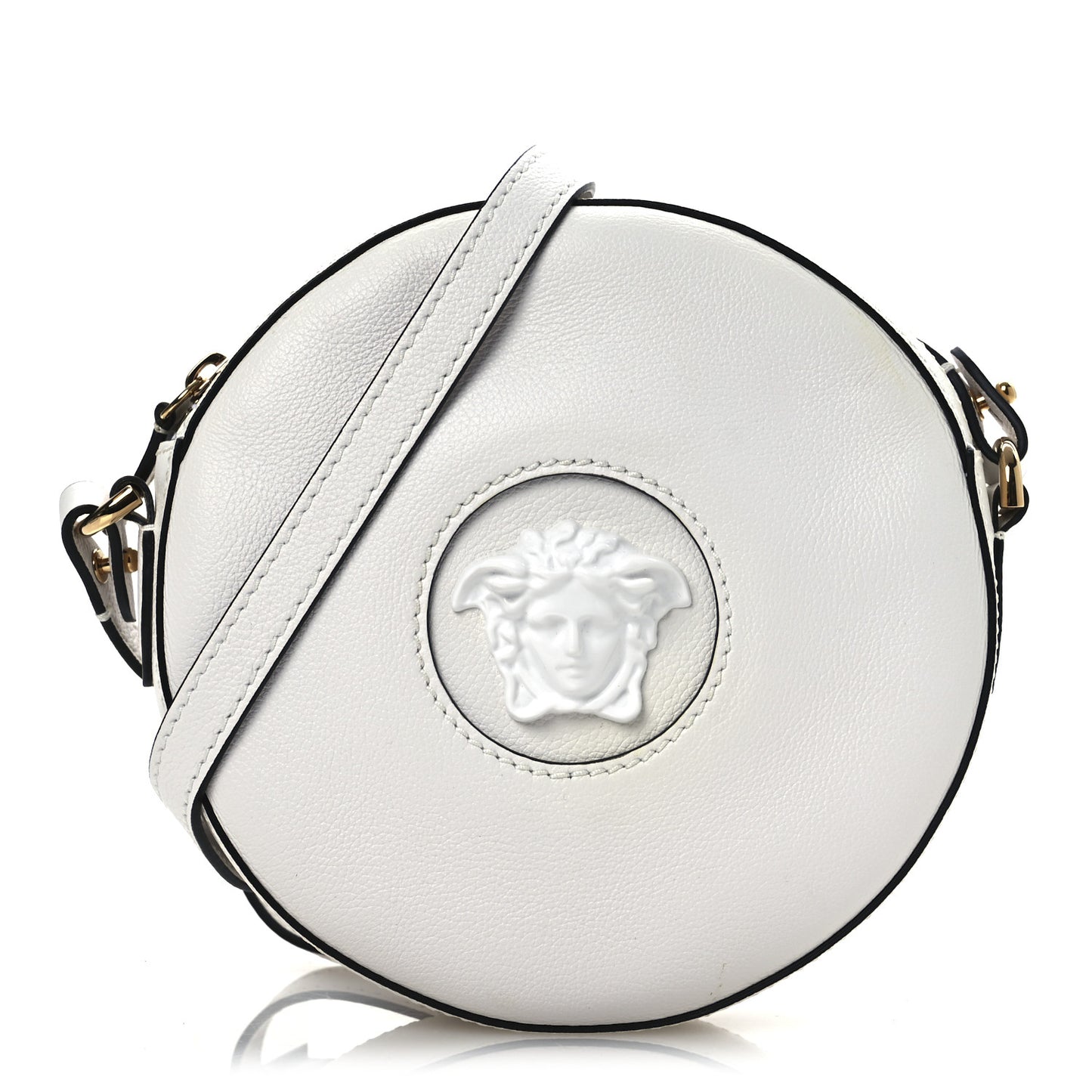 Calfskin La Medusa Round Camera Bag White