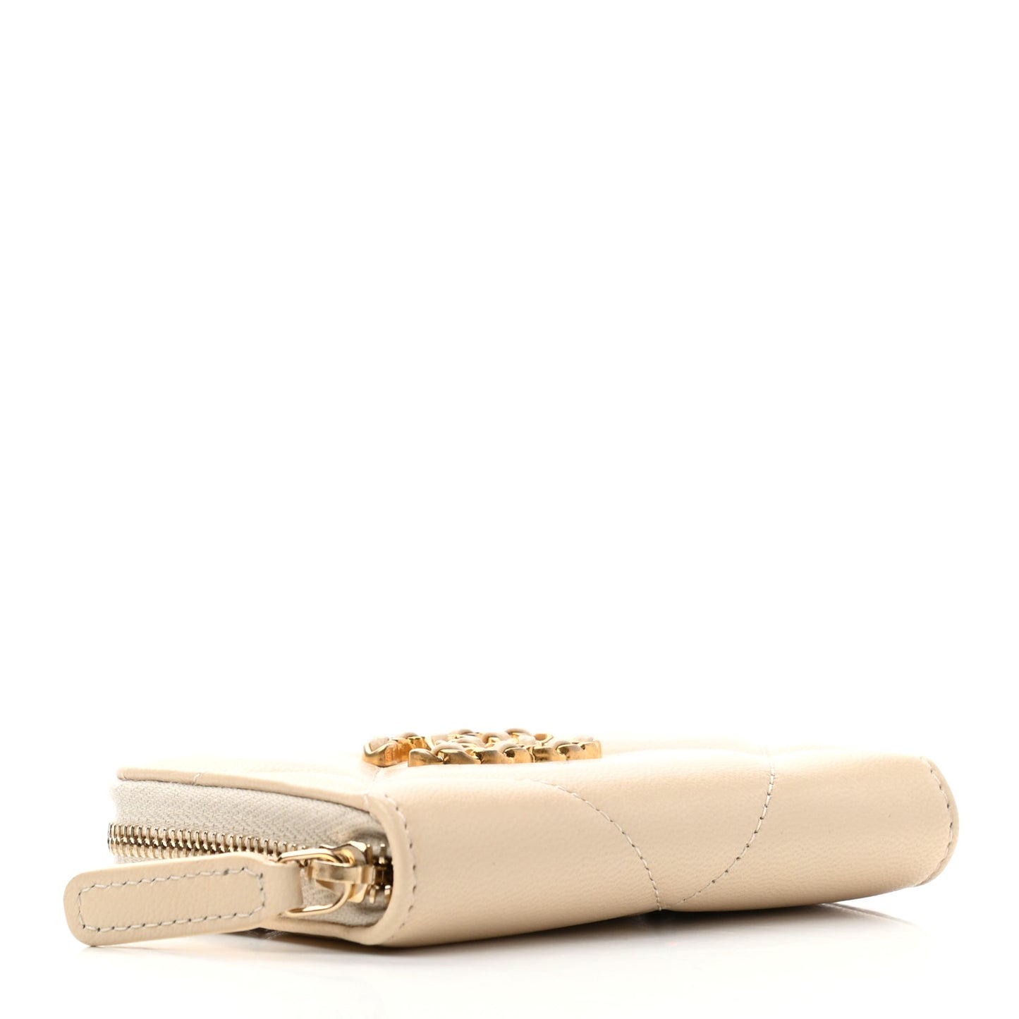 Goatskin Quilted Chanel 19 Zip Around Coin Purse Wallet Beige