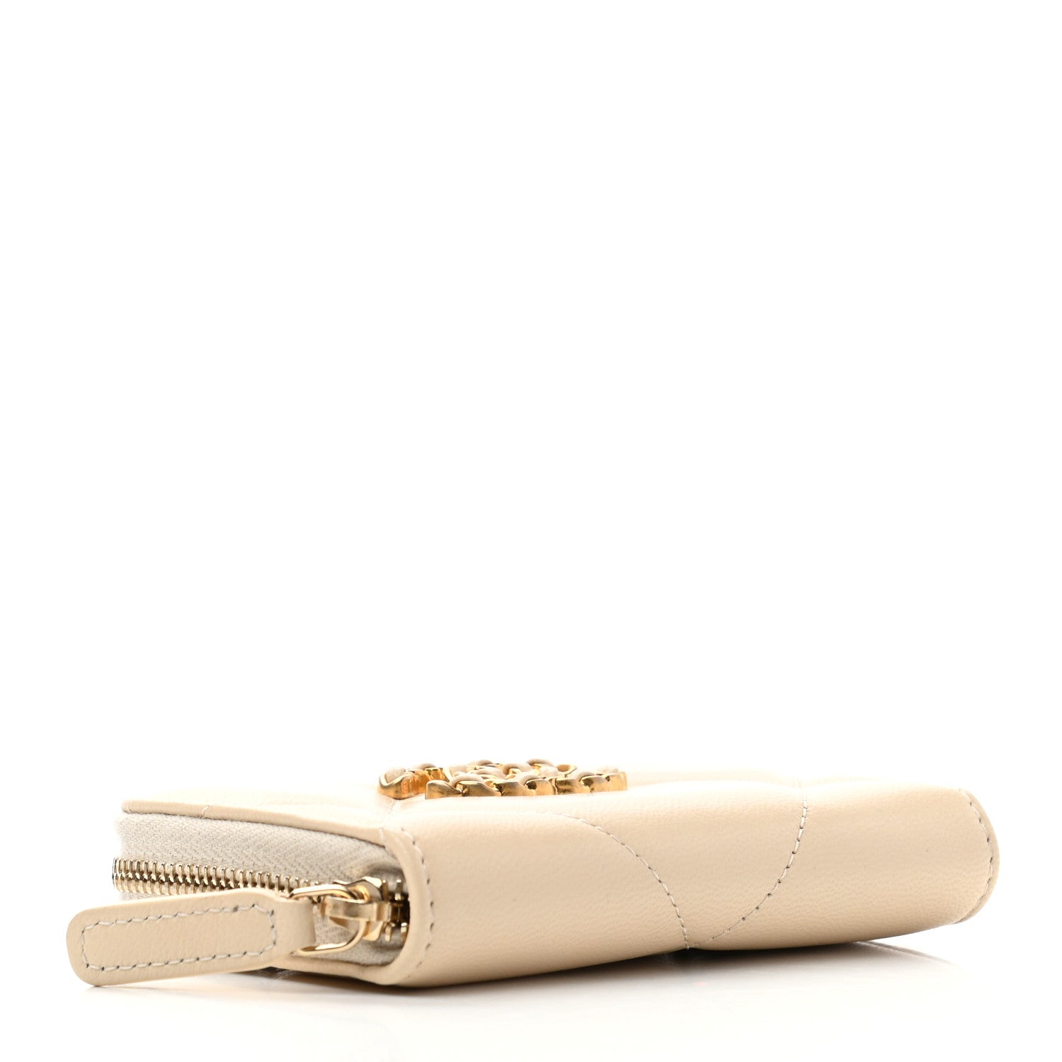 Chanel Goatskin Quilted Chanel 19 Zip Around Coin Purse Wallet Beige 4 of 7