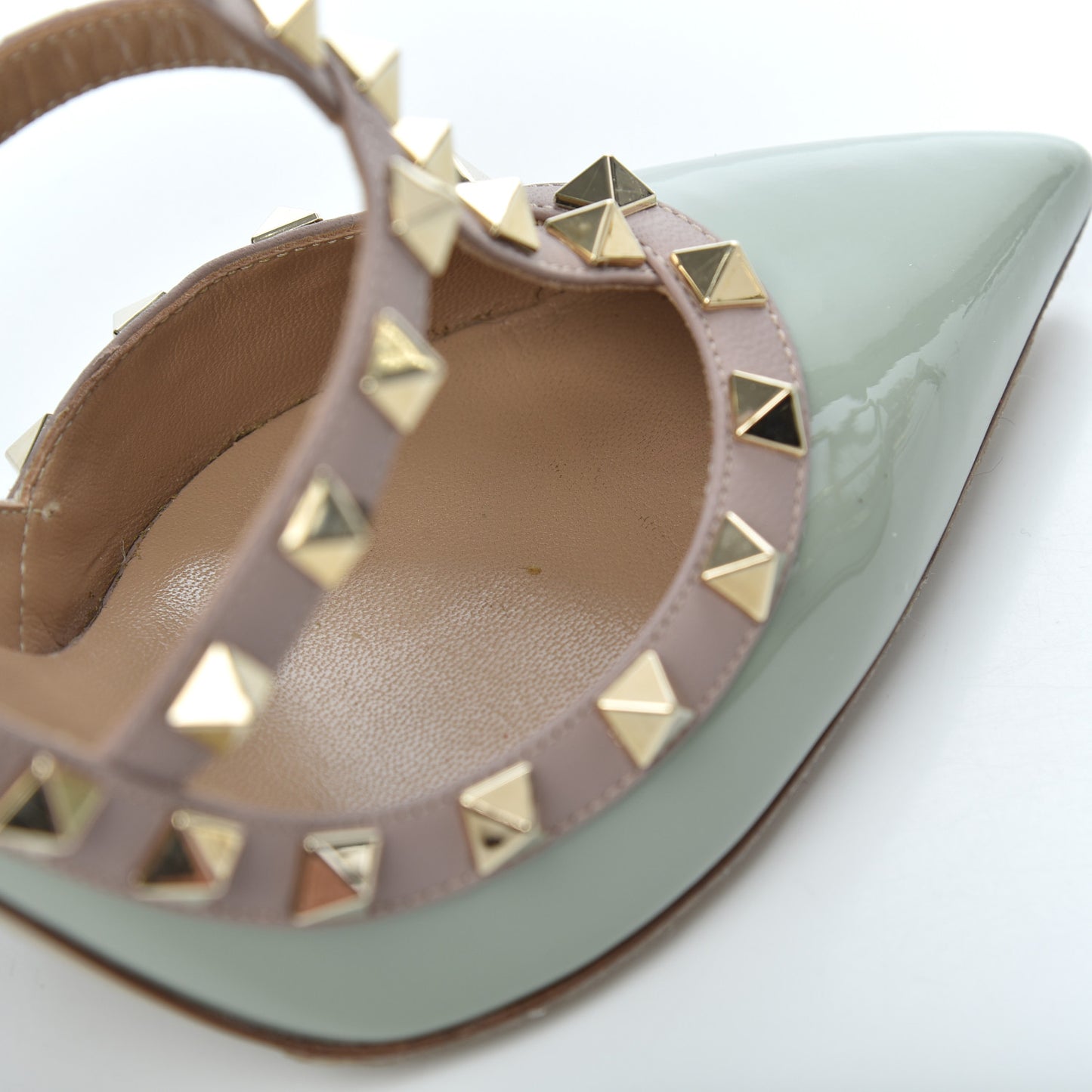 Patent Nappa Rockstud Ankle Strap 100mm Pumps 37.5 Green Tea Sorbet Poudre