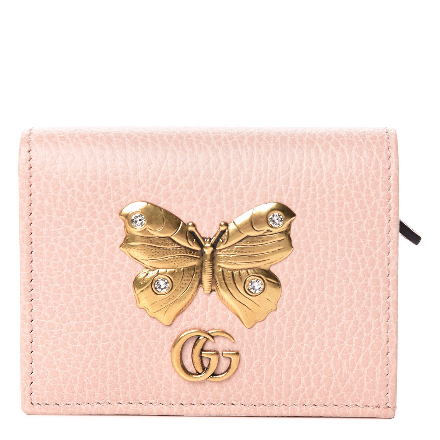 Pebbled Calfskin Butterfly Card Case Perfect Pink