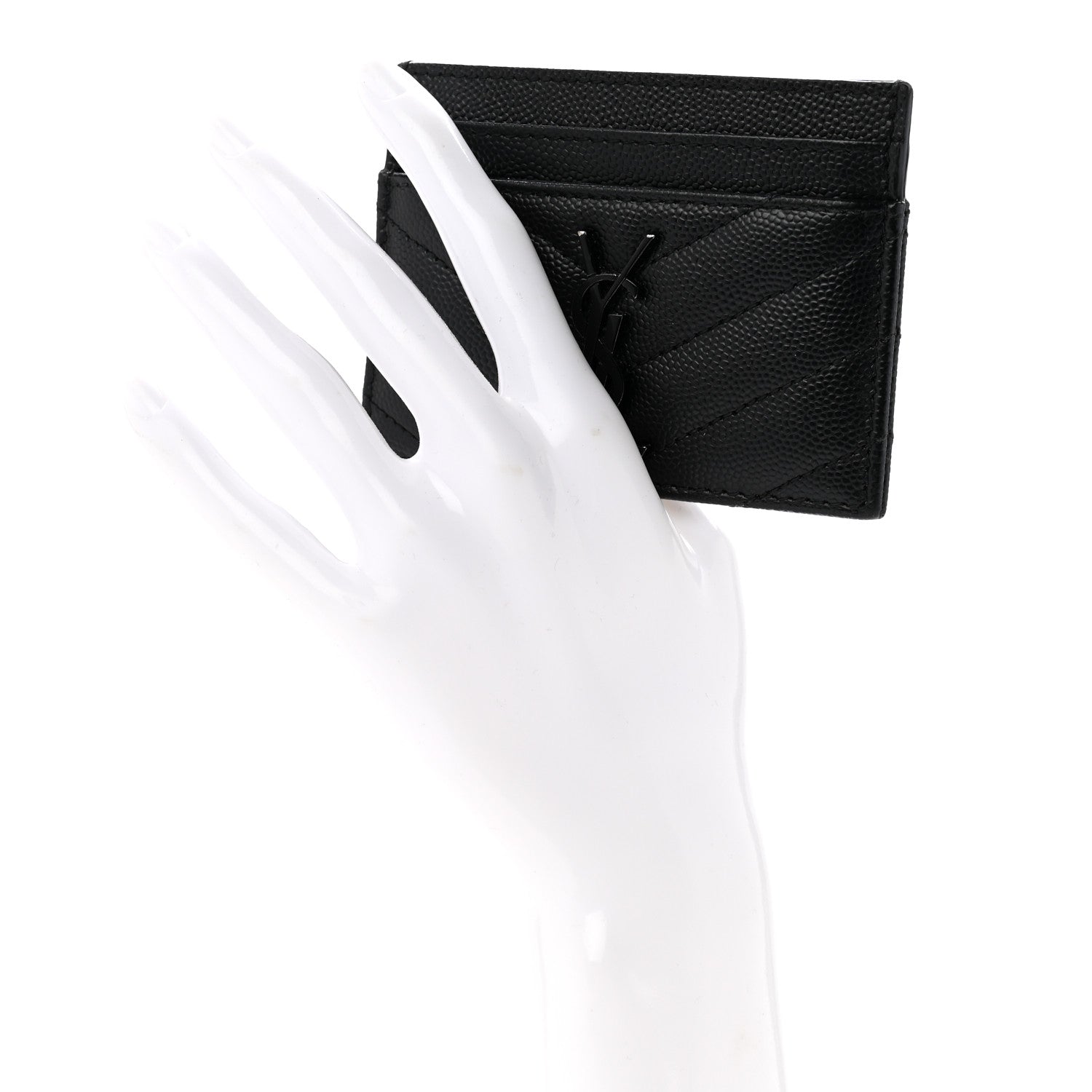 Saint Laurent Grain De Poudre Matelasse Chevron Monochrome Monogram Credit Card Case Black 2 of 10