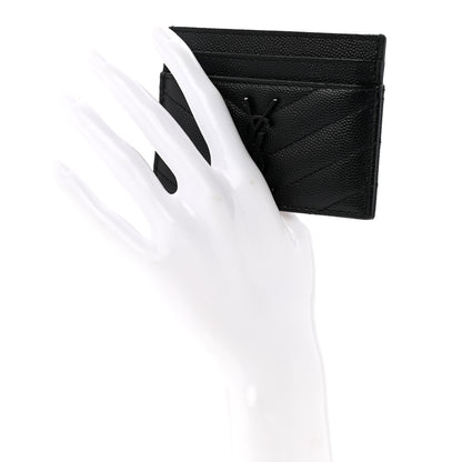 Saint Laurent Grain De Poudre Matelasse Chevron Monochrome Monogram Credit Card Case Black 2 of 10