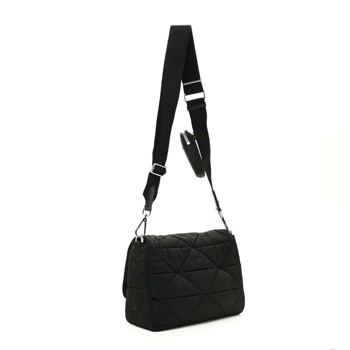 Re-Nylon Quilted Padded Flap Shoulder Bag Black