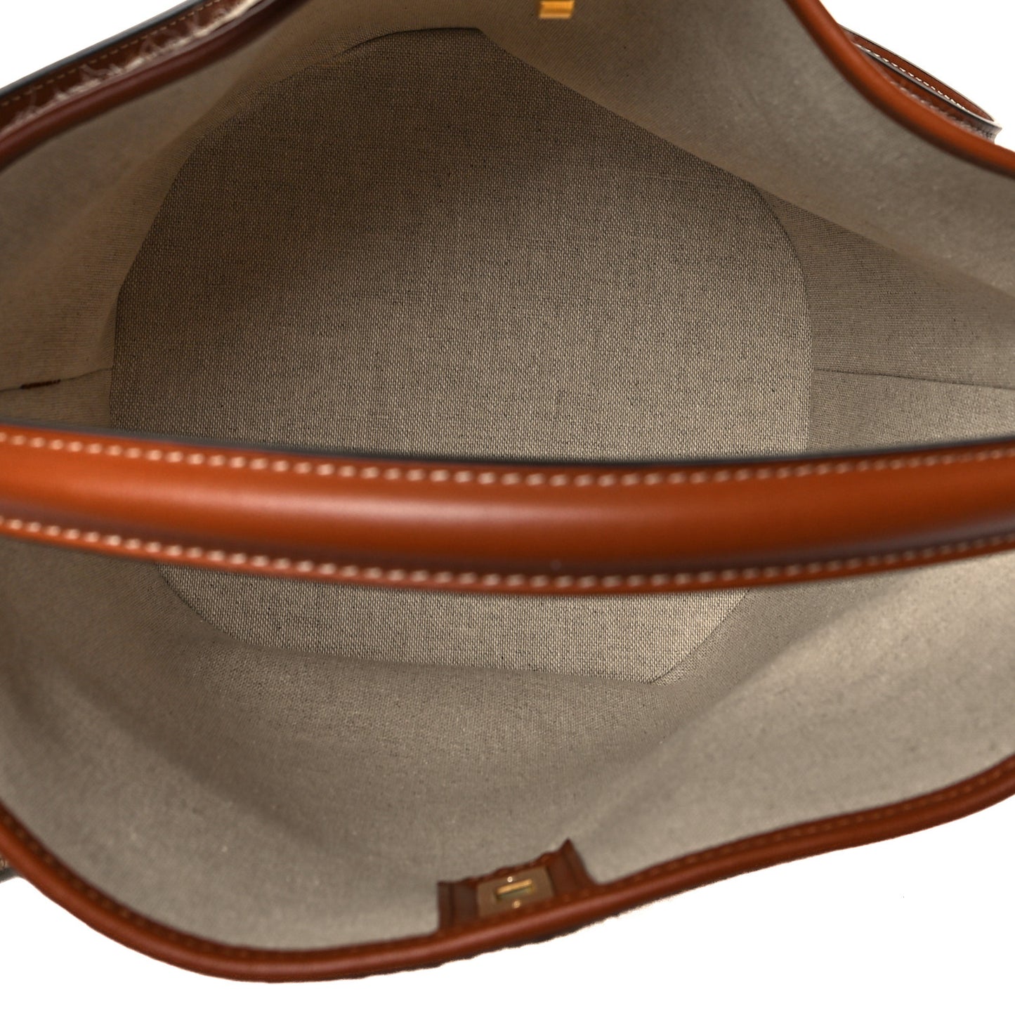 Canvas Smooth Calfskin Logo Bucket 16 Bag Beige Tan