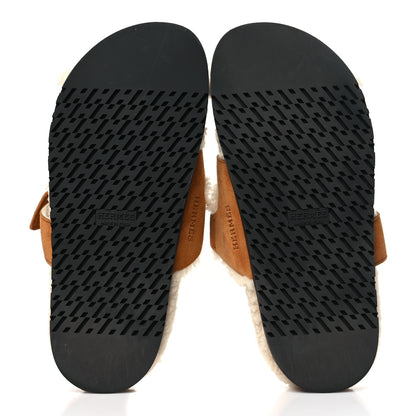Hermes Suede Goatskin Woolskin Womens Chypre Sandals 37 Naturel Ecru 5 of 8