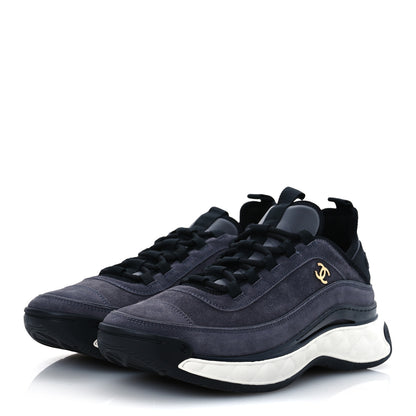 Chanel Suede Calfskin Nylon Grosgrain CC Sneakers 41.5 Grey 4 of 10