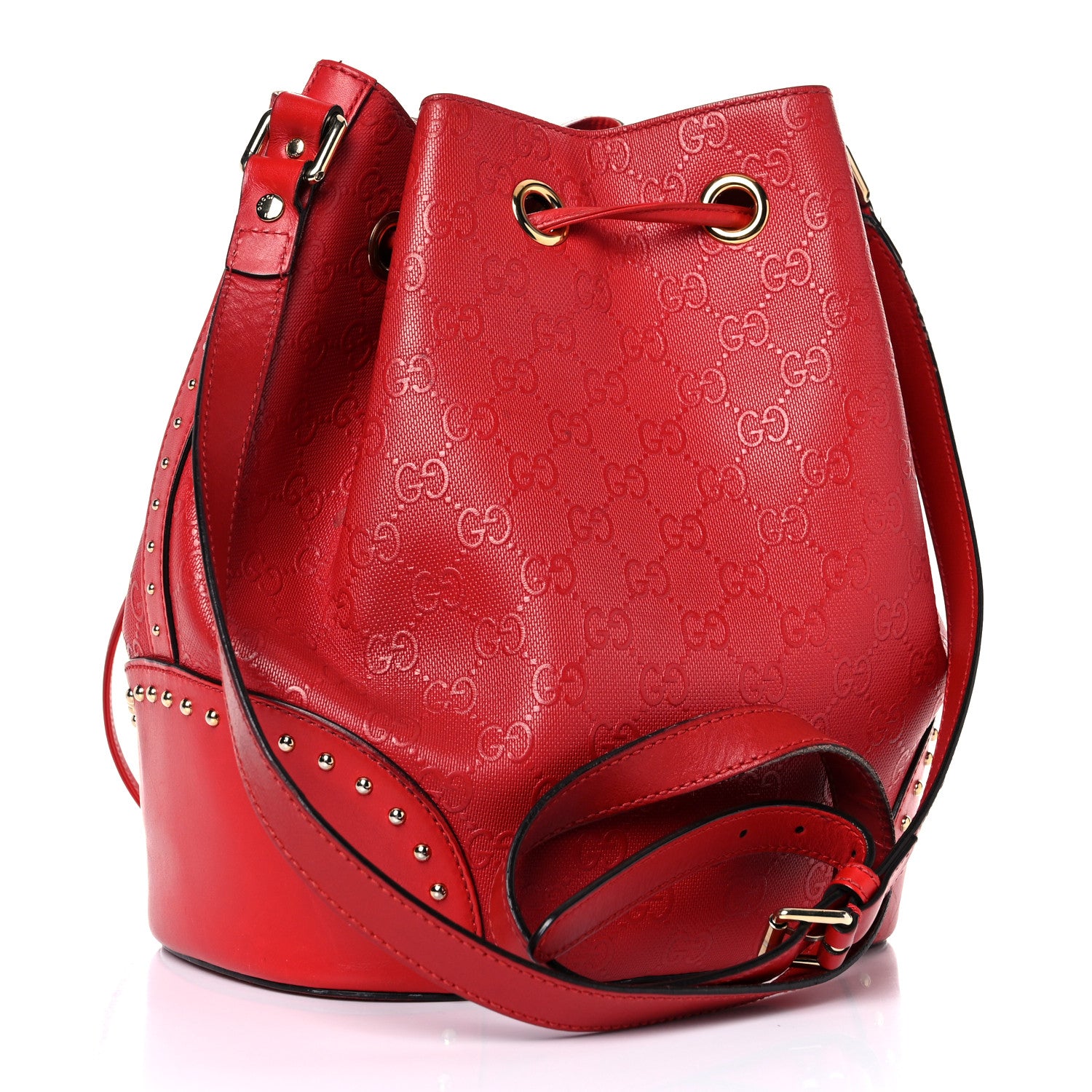 Gucci Bright Diamante GG Monogram Studded Medium Bucket Bag Red 2 of 33