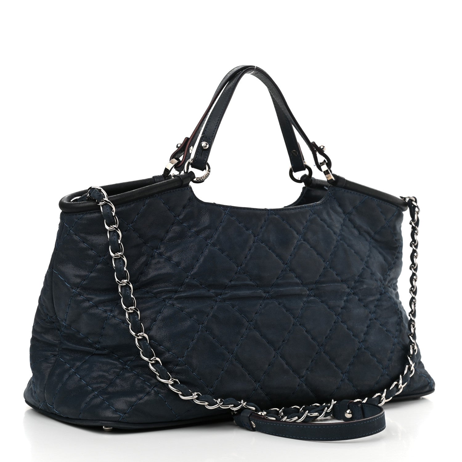 Chanel Iridescent Calfskin Quilted Small Sea Hit Tote Navy 3 of 13