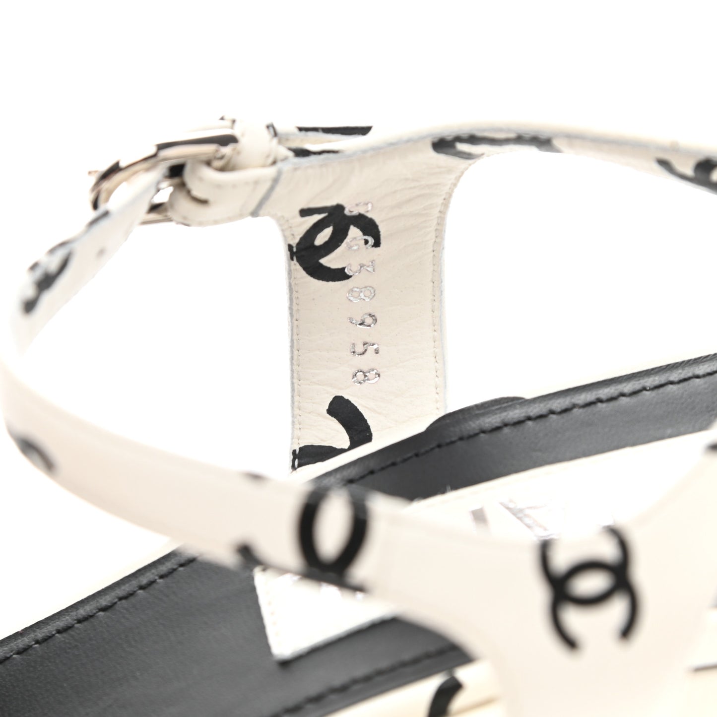 Printed Lambskin Coco Beach Platform Sandals 40 White Black