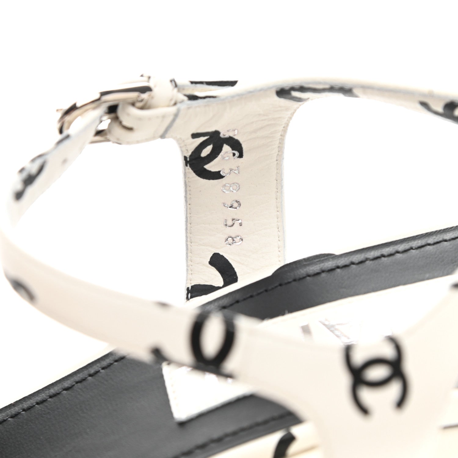 Chanel Printed Lambskin Coco Beach Platform Sandals 40 White Black 8 of 9