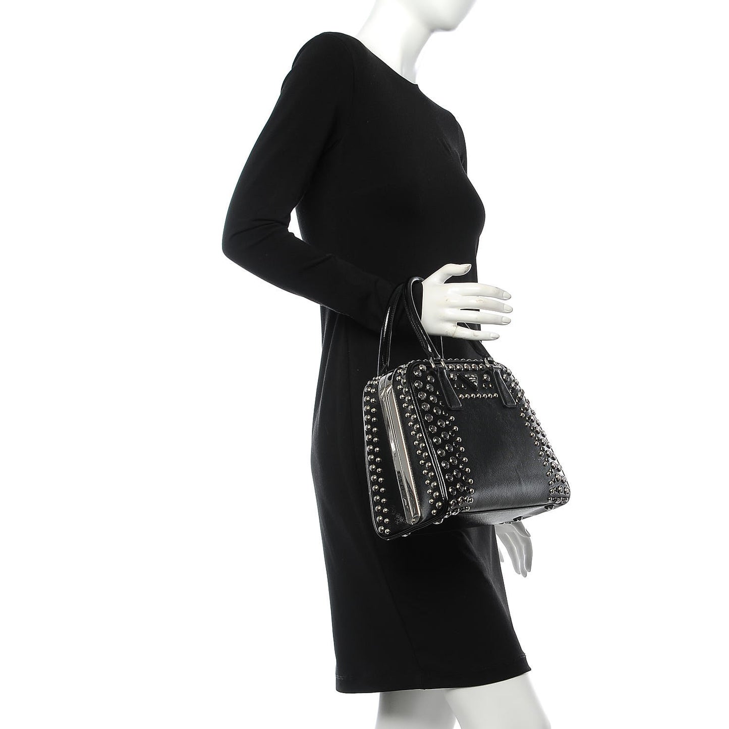 Saffiano Vernice Small Crystal Pyramid Bag Black