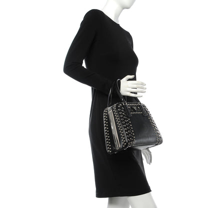 Prada Saffiano Vernice Small Crystal Pyramid Bag Black 2 of 8
