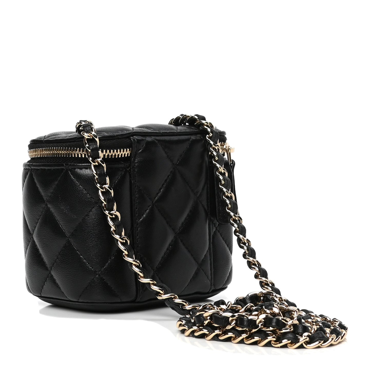 Lambskin Quilted Mini Vanity Case With Chain Black