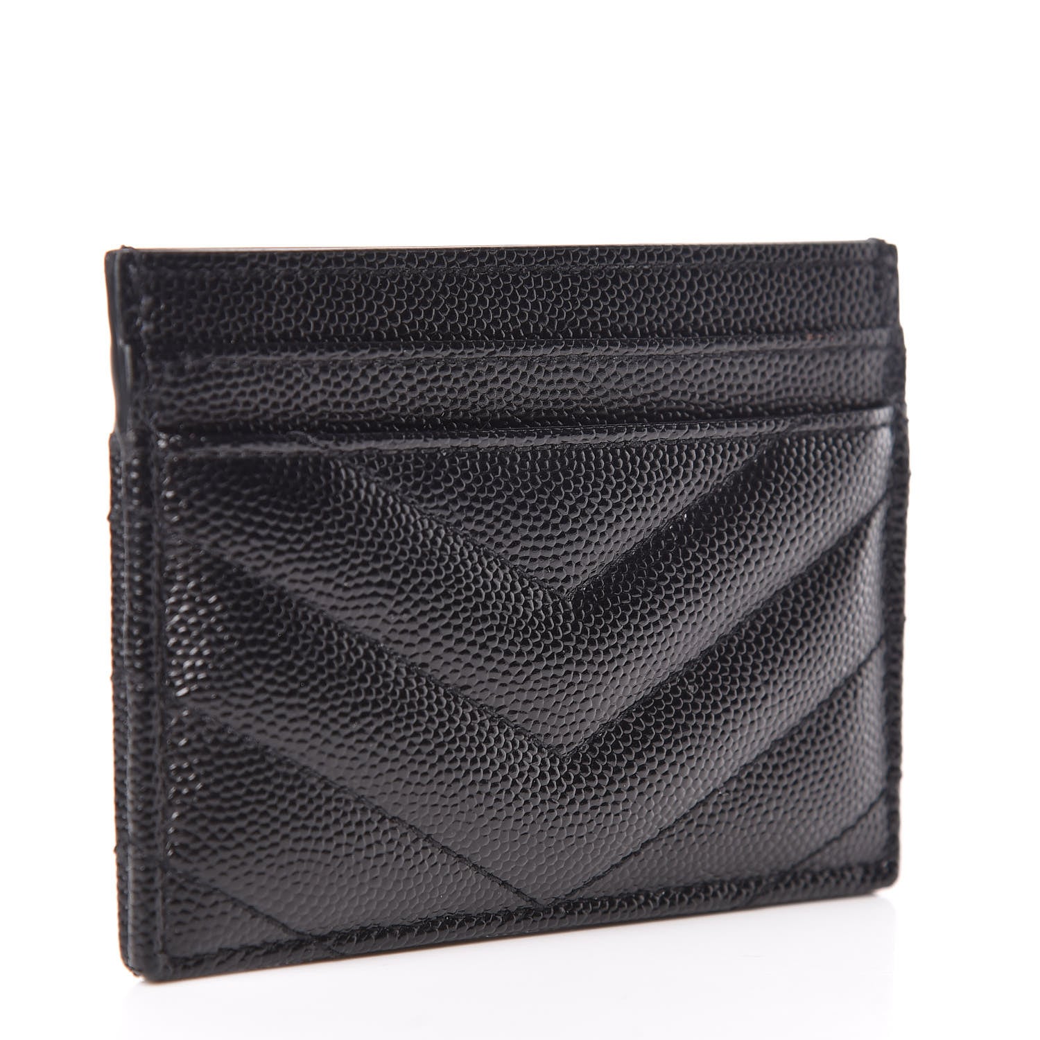Saint Laurent Grain De Poudre Matelasse Chevron Monogram Credit Card Case Black 3 of 8