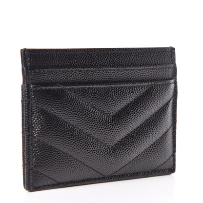 Saint Laurent Grain De Poudre Matelasse Chevron Monogram Credit Card Case Black 3 of 8
