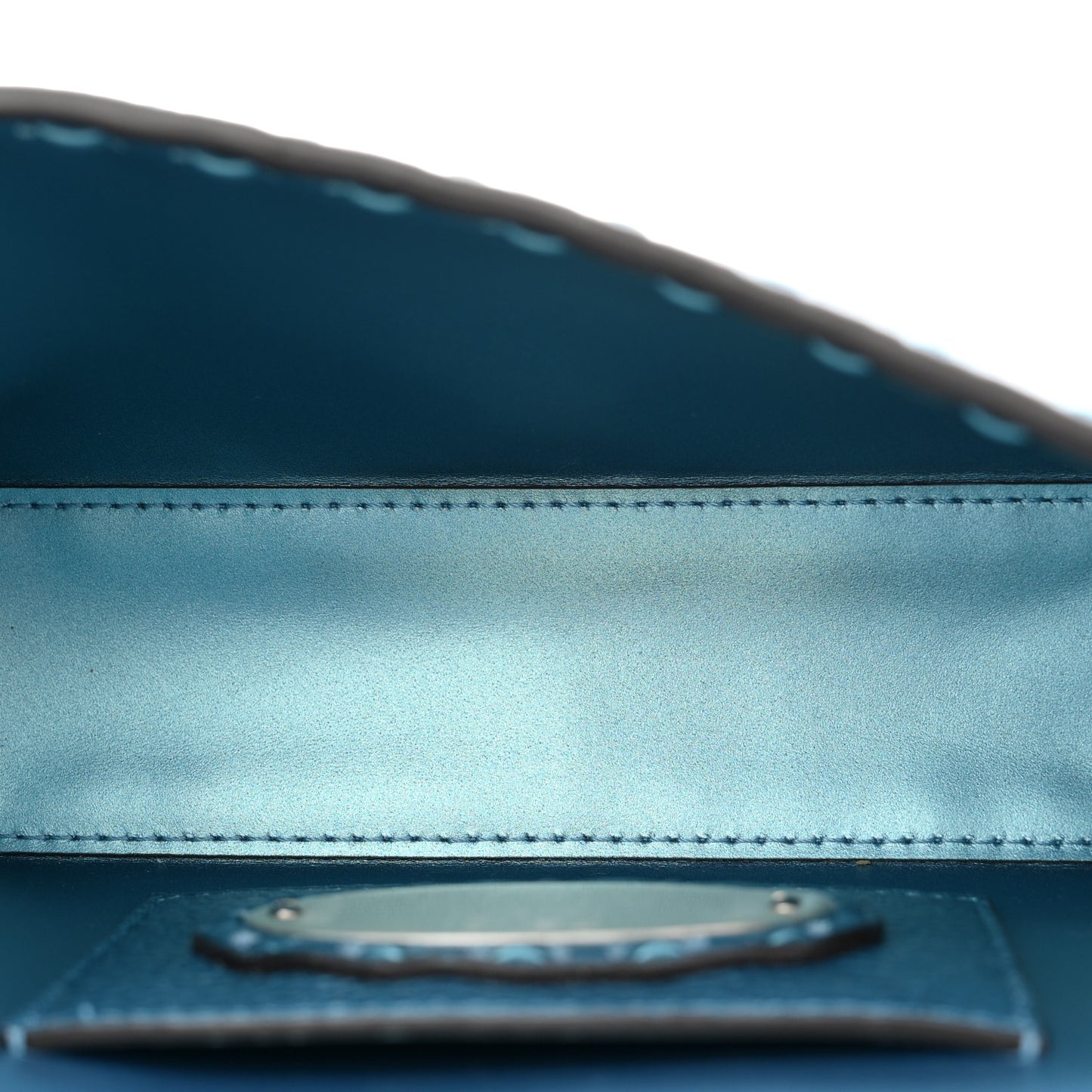 Metallic Cuoio Roma Sellerissima Nappa Sintetica Tape Stitch Mini Baguette Placca Argento
