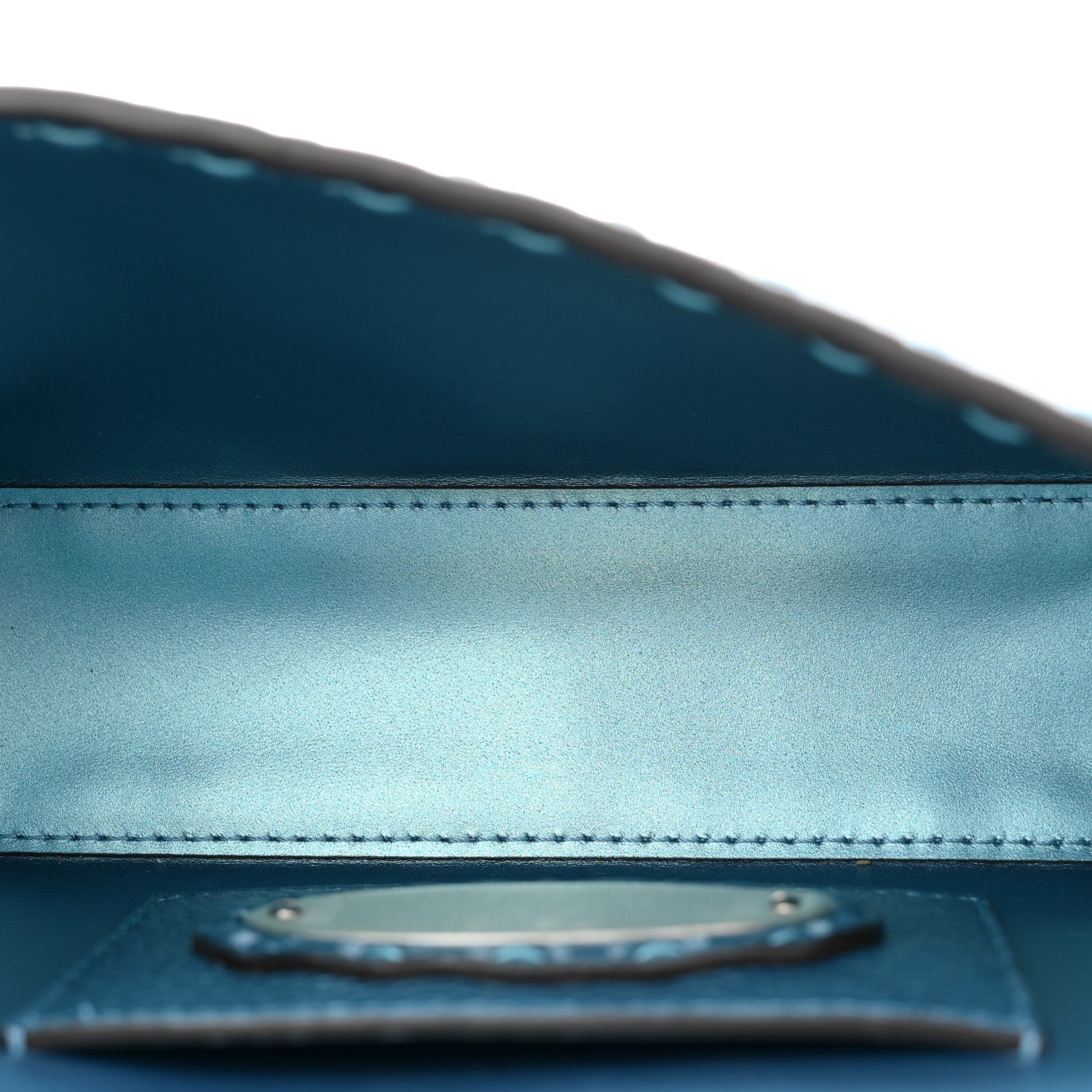 Fendi Metallic Cuoio Roma Sellerissima Nappa Sintetica Tape Stitch Mini Baguette Placca Argento 5 of 10