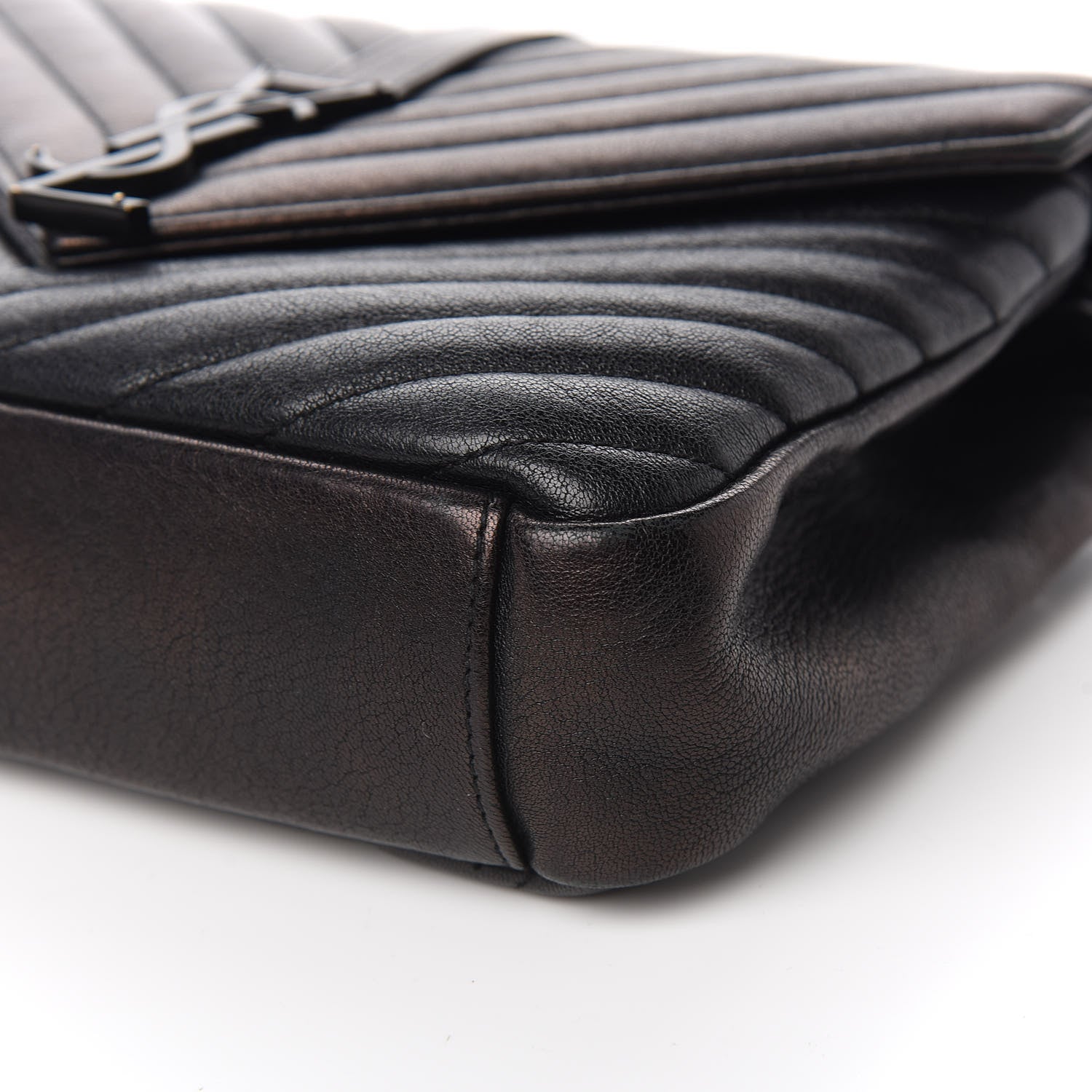 Saint Laurent Sheepskin Matelasse Chevron Monogram Monochrome Medium College Bag Black 9 of 11