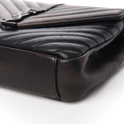 Saint Laurent Sheepskin Matelasse Chevron Monogram Monochrome Medium College Bag Black 9 of 11