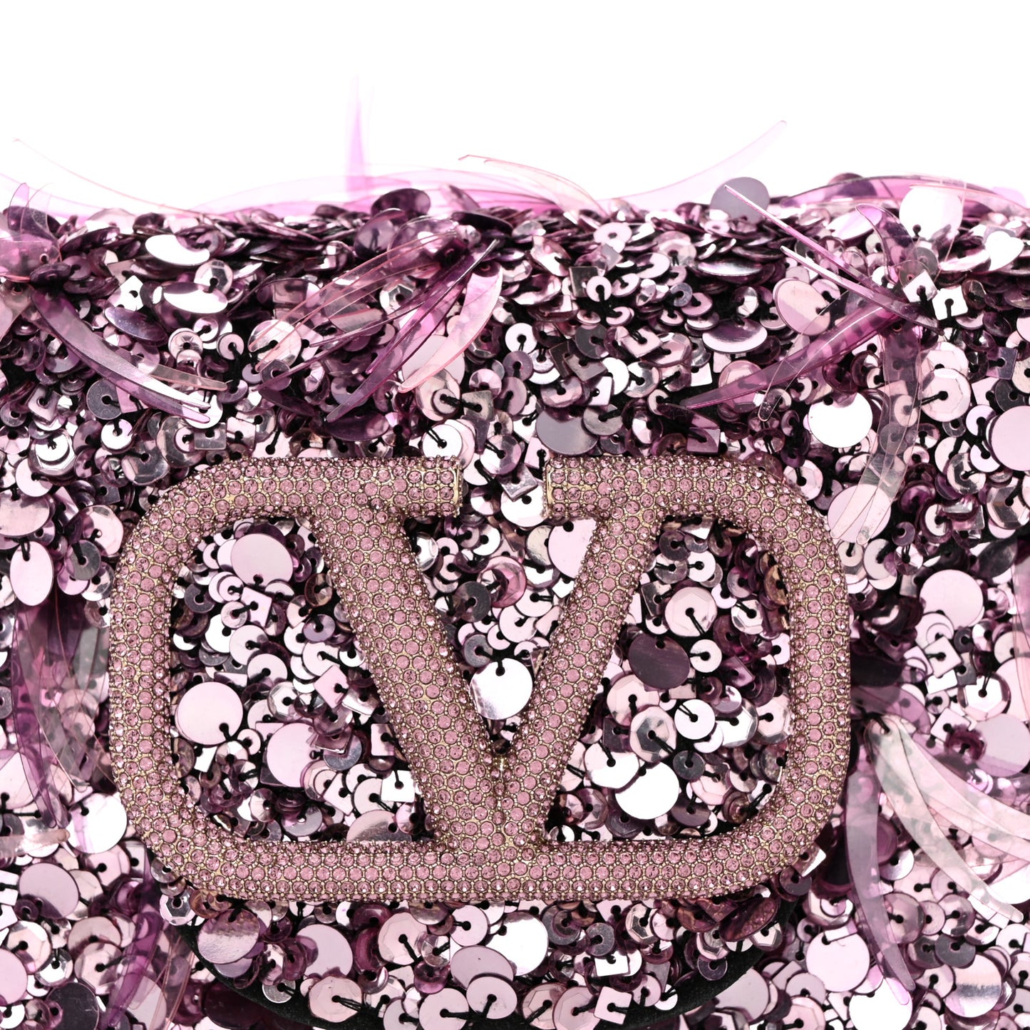 Sequin Crystal Vlogo Embroidered Small Loco Shoulder Bag Rosa Misty Mauve