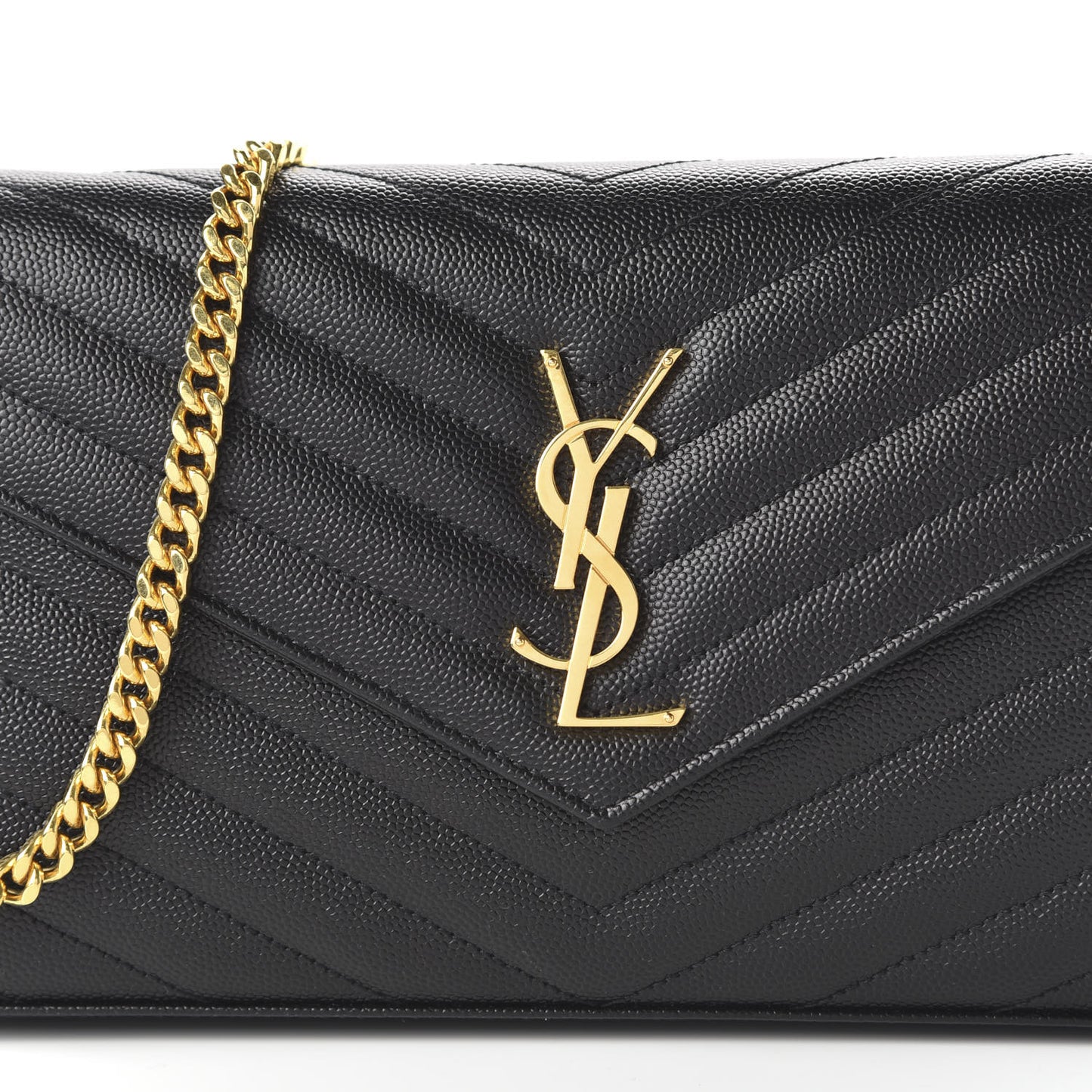 Grain De Poudre Matelasse Chevron Monogram Chain Wallet Black