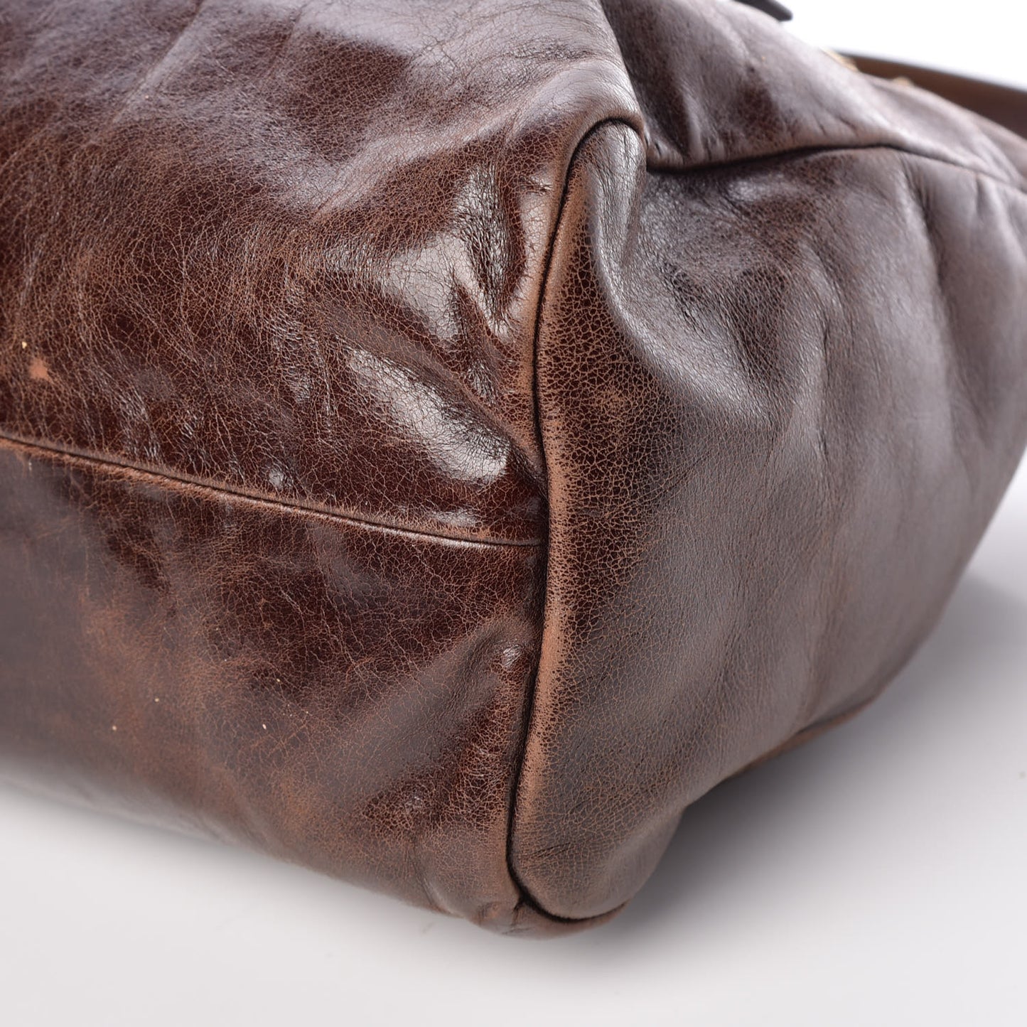 Vitello Shine Shopping Satchel Brown