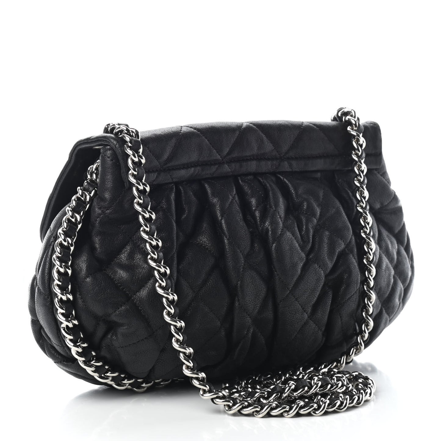Washed Lambskin Quilted Medium Chain Around Messenger Black
