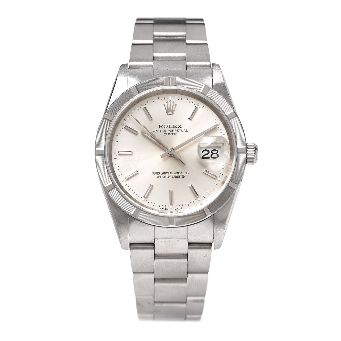 Stainless Steel 34mm Oyster Perpetual Date Watch Silver 15210