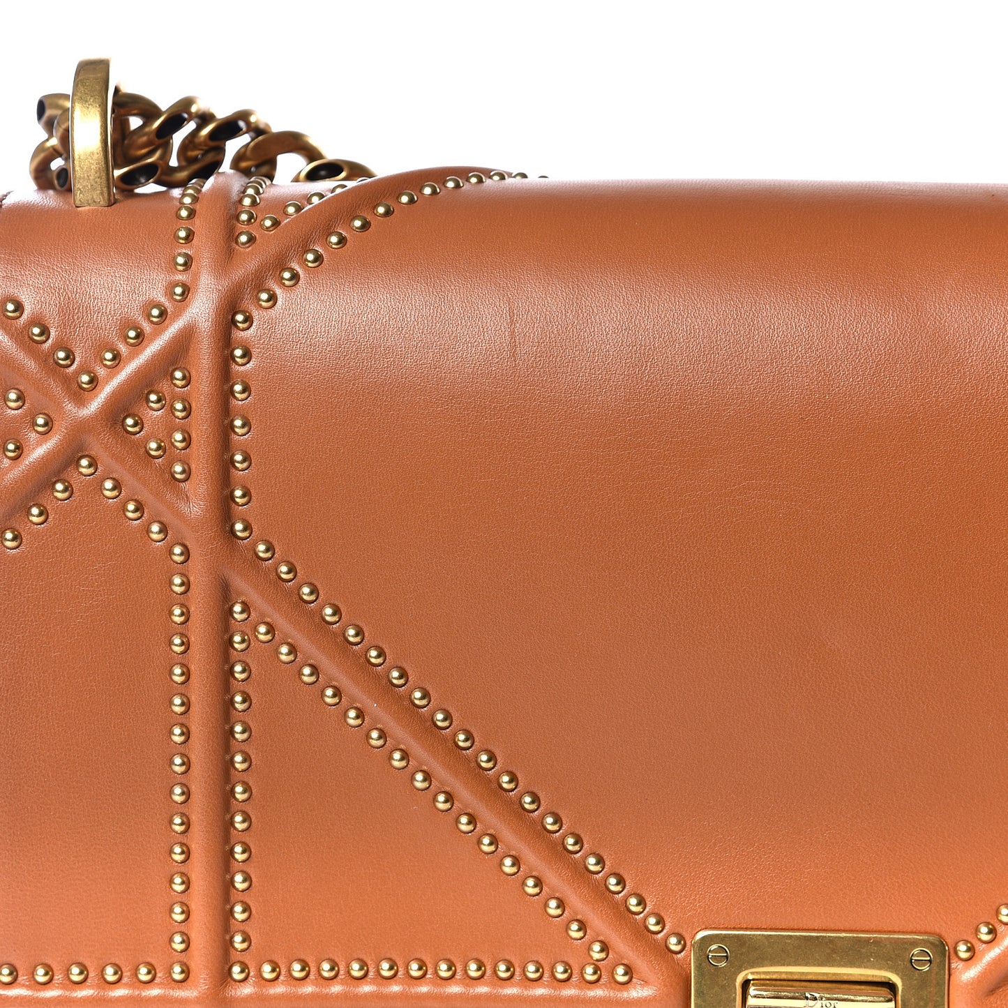 Lambskin Studded Medium Diorama Flap Bag Brown