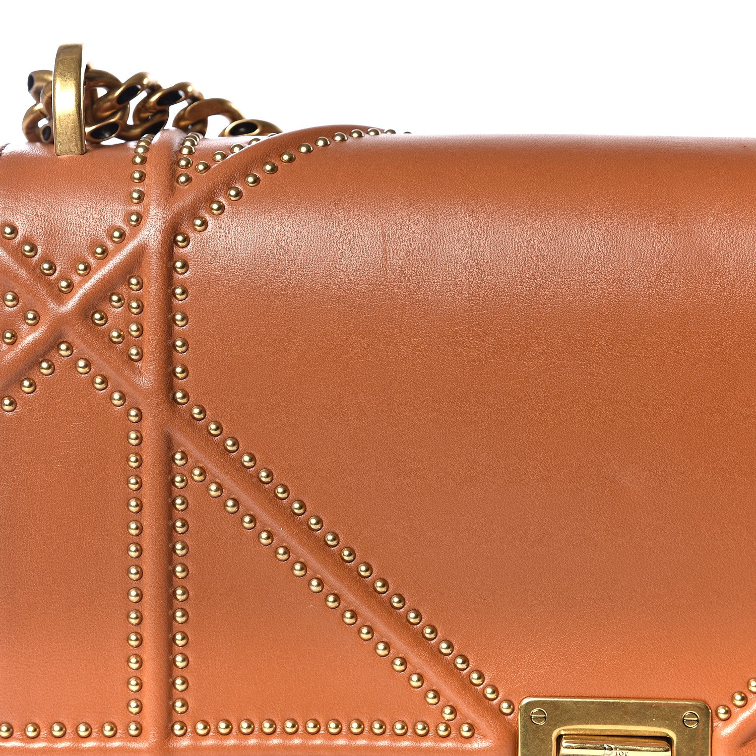 Christian Dior Lambskin Studded Medium Diorama Flap Bag Brown 7 of 13