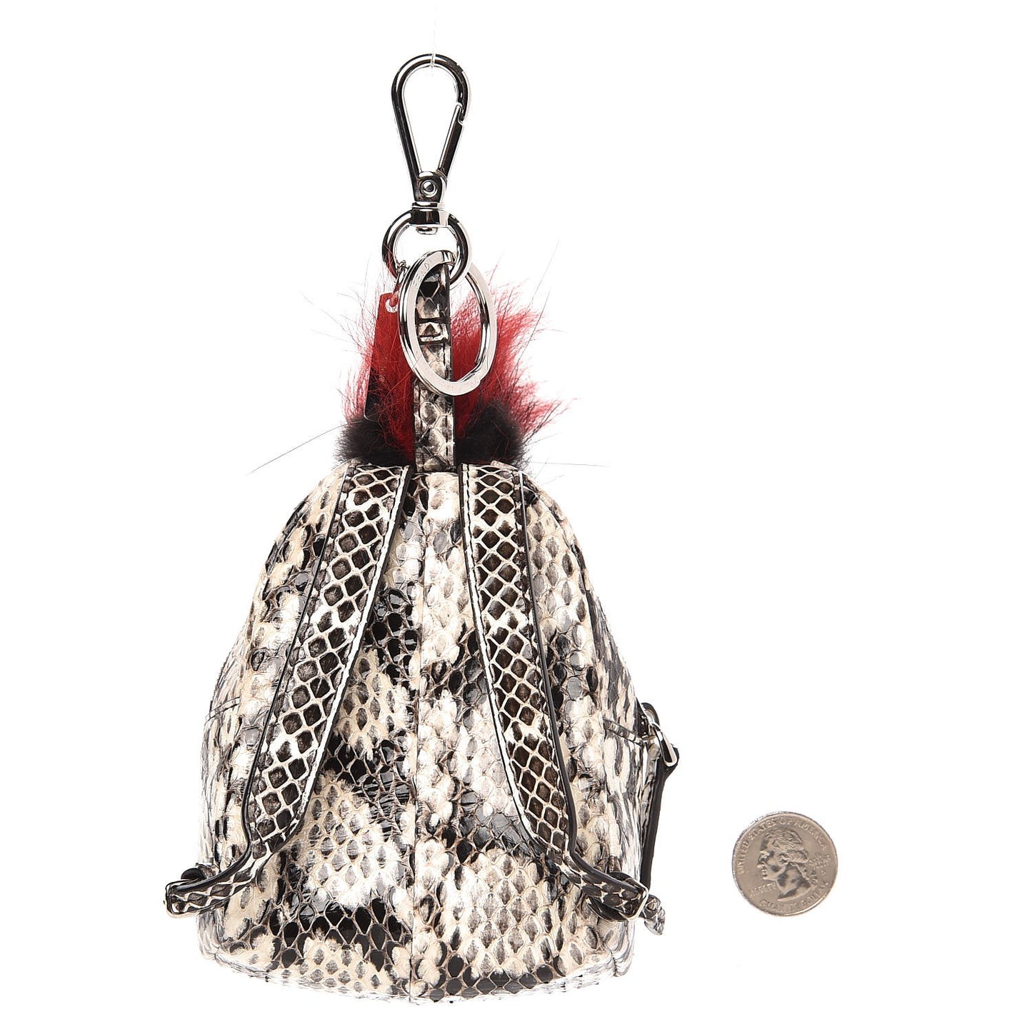Fox Fur Snakeskin Flowerland Bag Bug Backpack Charm Red