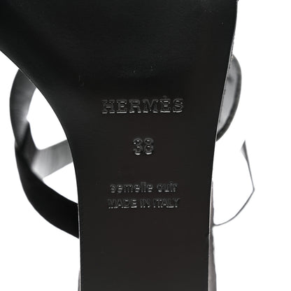 Hermes Metallic Nappa Suede Goatskin Figari 55 Sandals 38 Black Argent 6 of 8